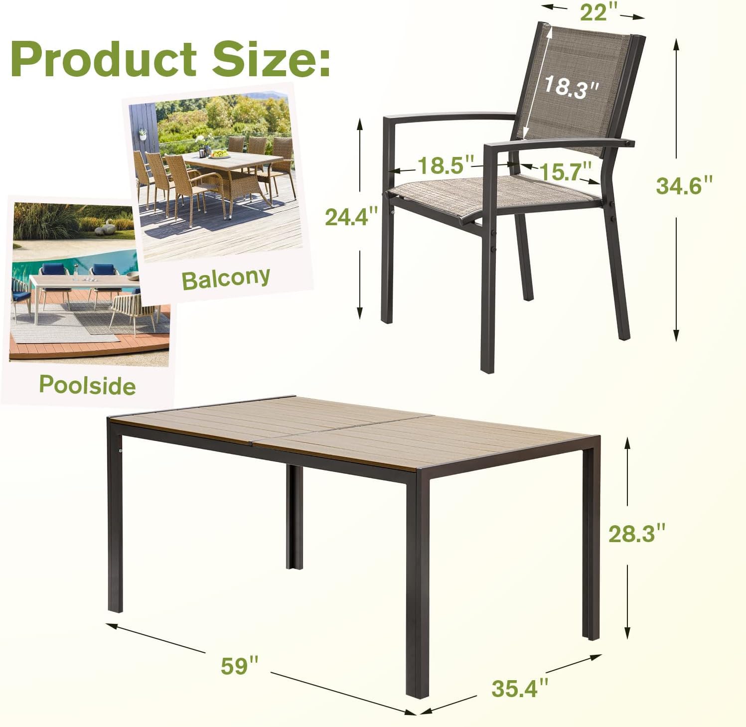 7-Piece Patio Dining Set with Large Table and Stackable Chairs