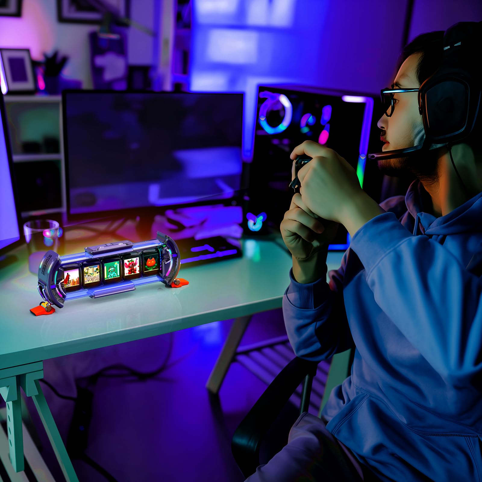 Cyberpunk Gaming Digital Alarm Clock with RGB LED Display