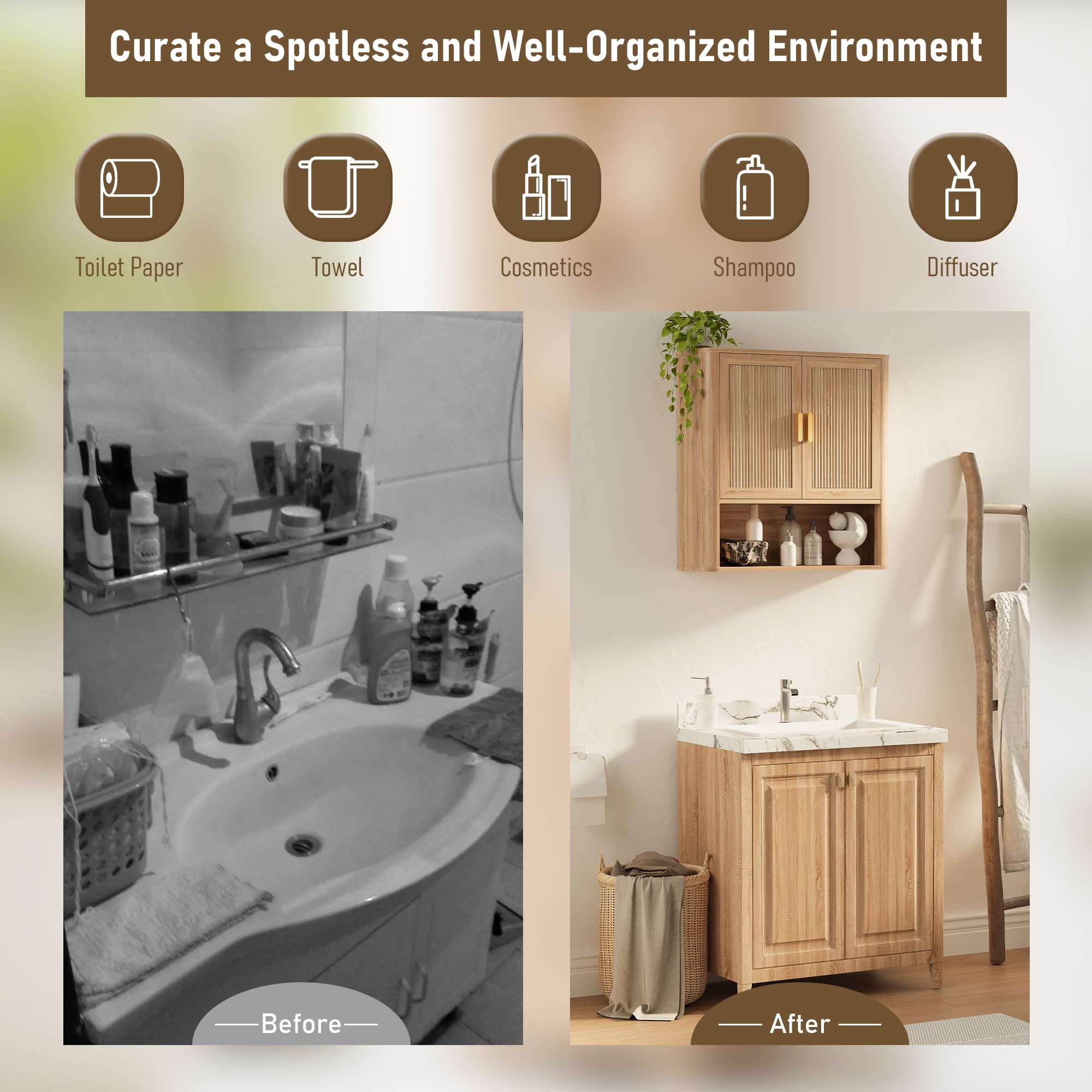 Bathroom Wall Storage Cabinet with Adjustable Shelves