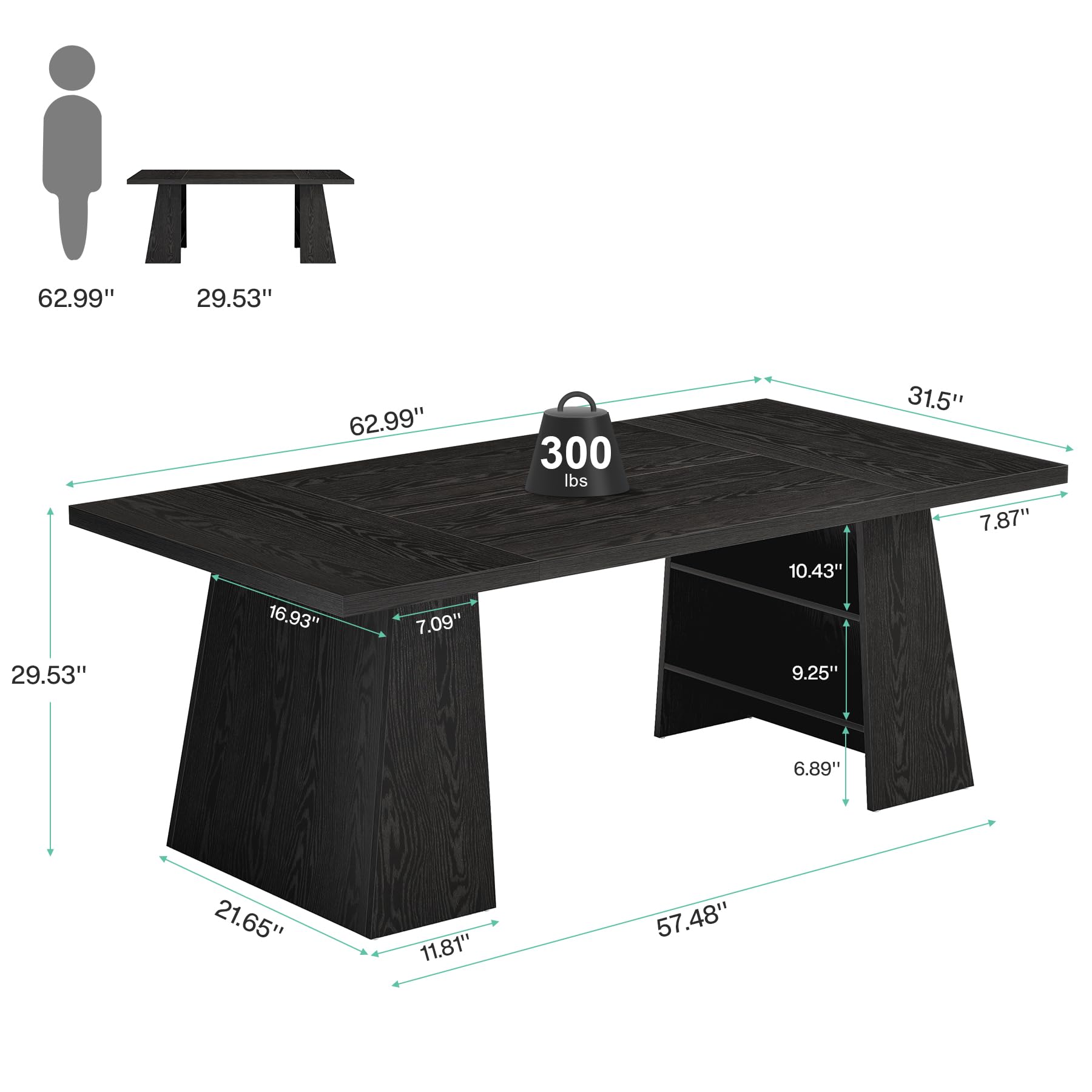 63-Inch Executive Desk with Double Pedestal Storage