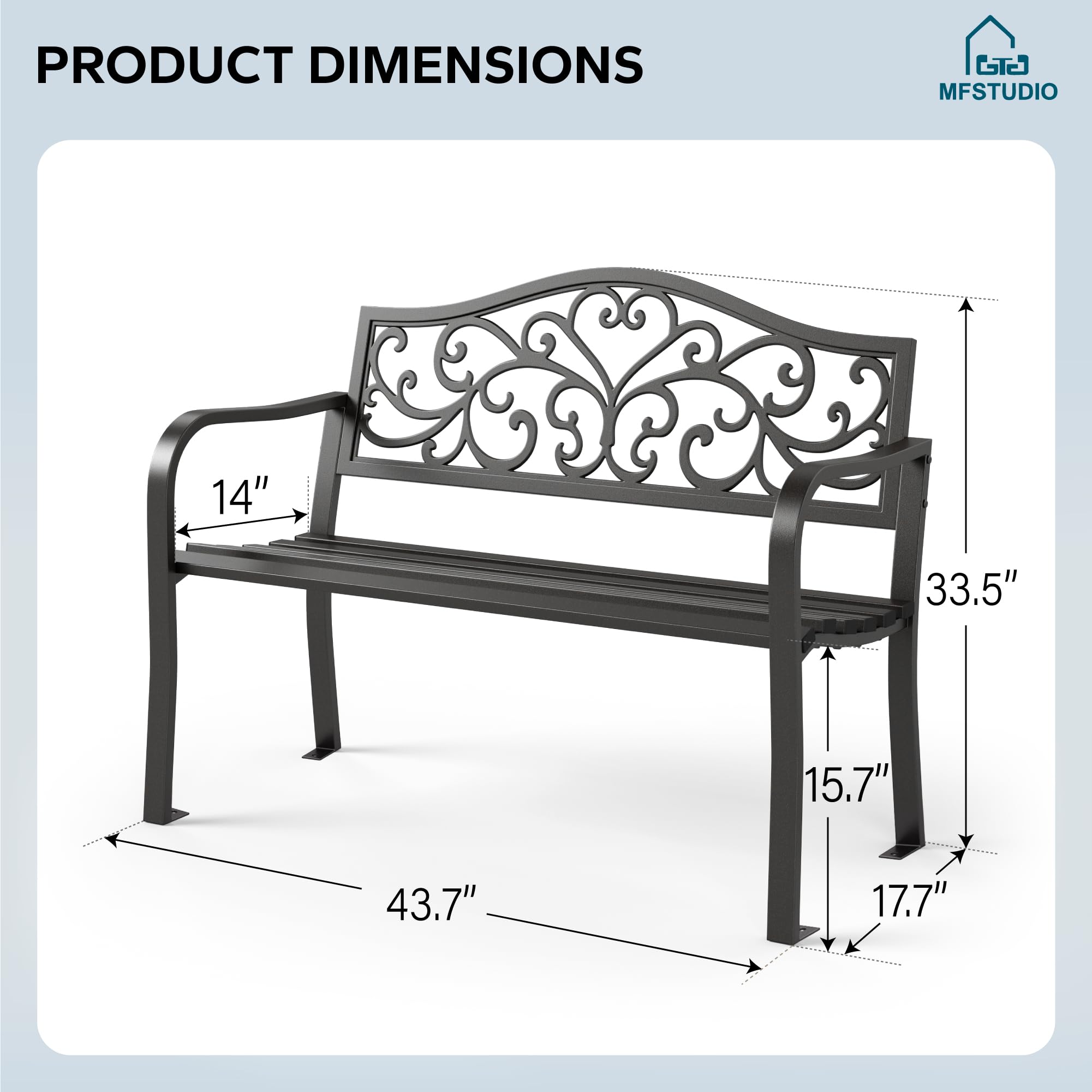 Cast Iron Outdoor Garden Bench with Floral Pattern