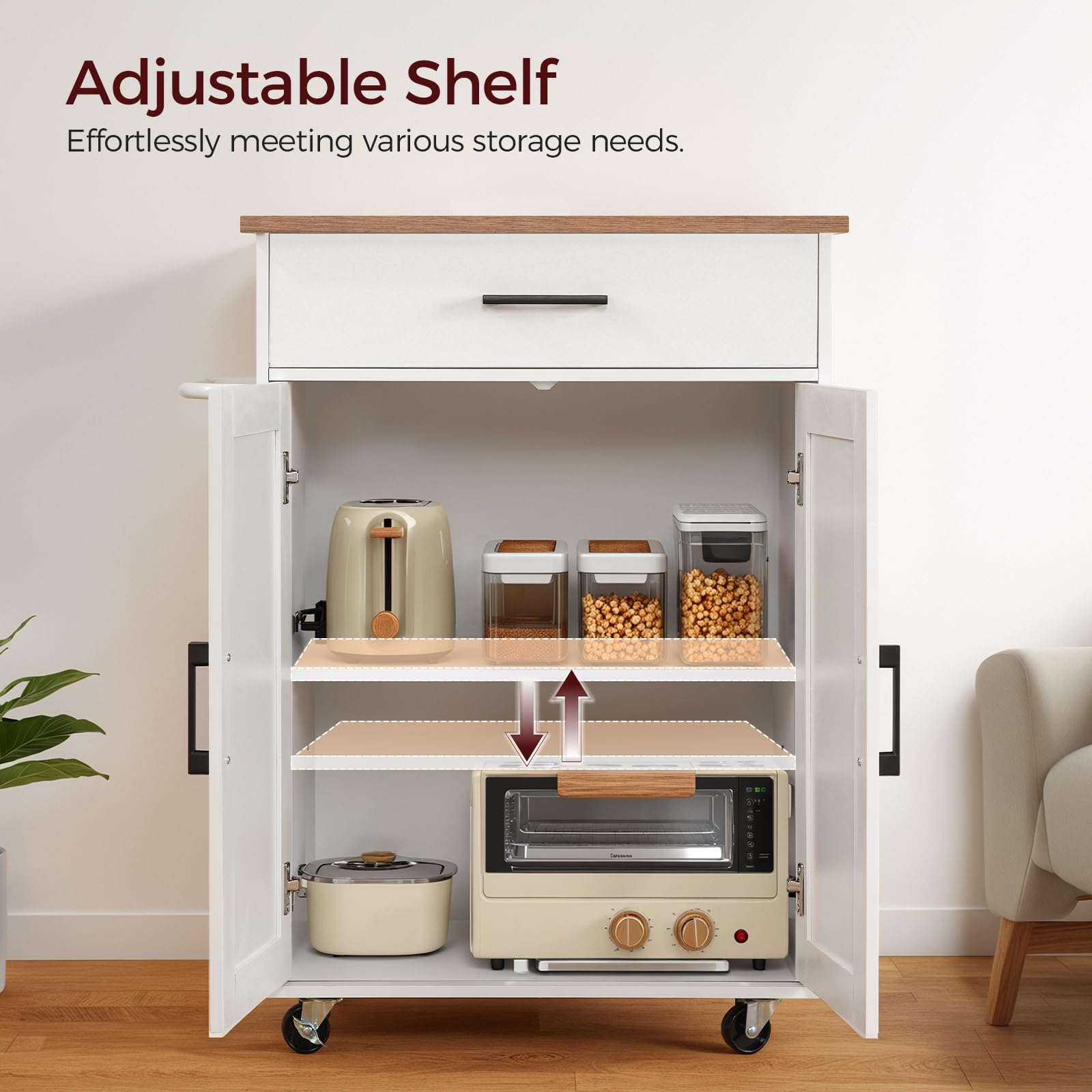 Kitchen Island Cart on Wheels with Drop Leaf and Storage