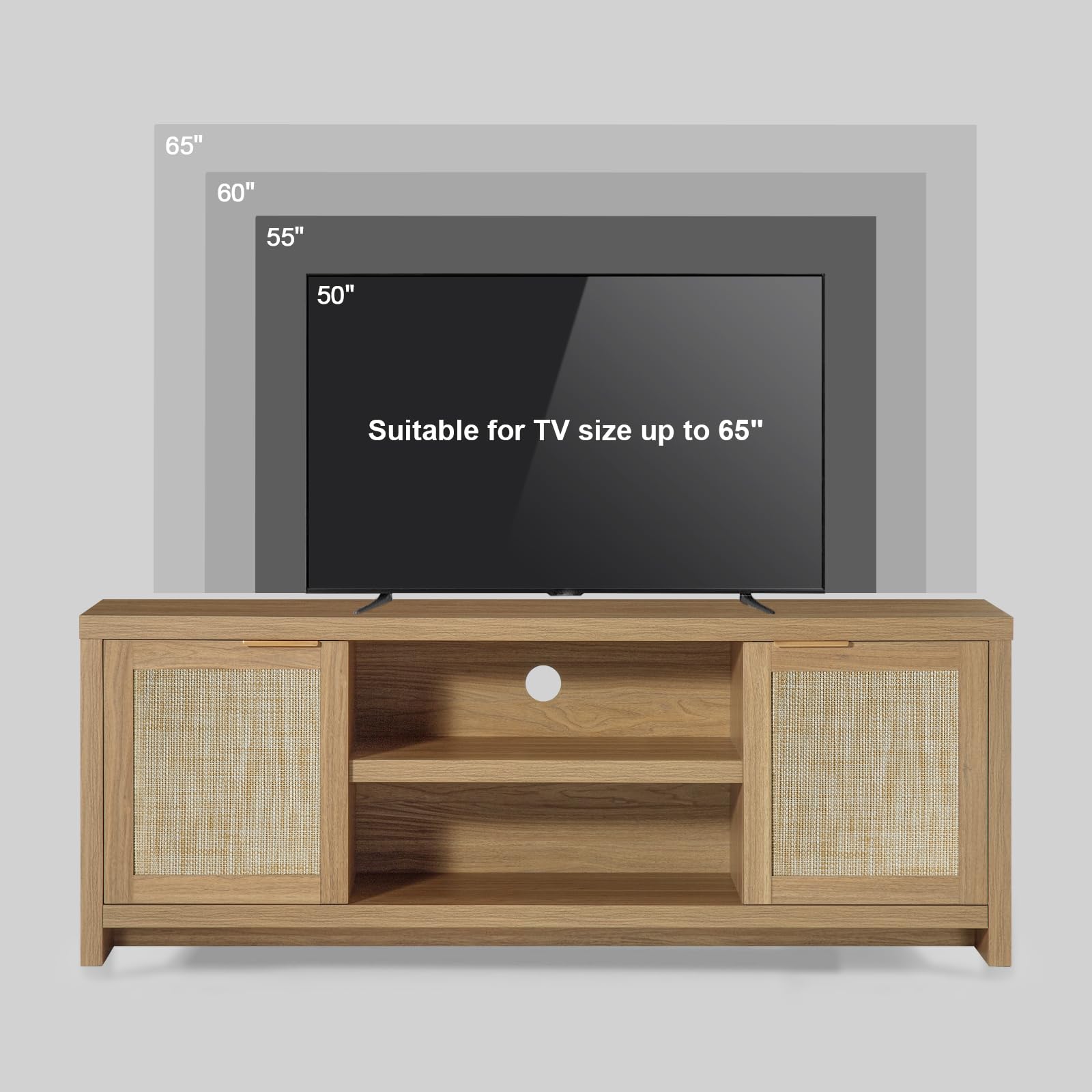 TV Stand with Rattan Doors for 50-65 Inch TVs