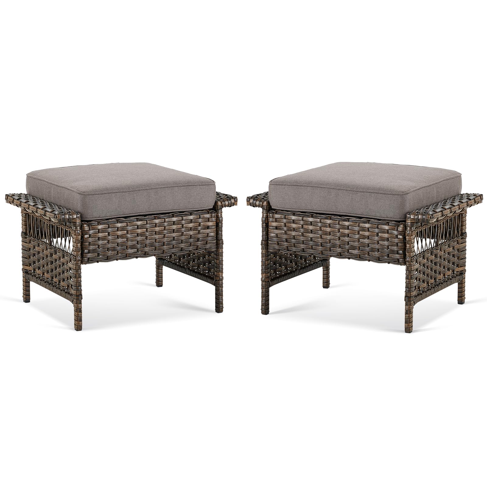 Outdoor Wicker Ottoman Set with Cushions