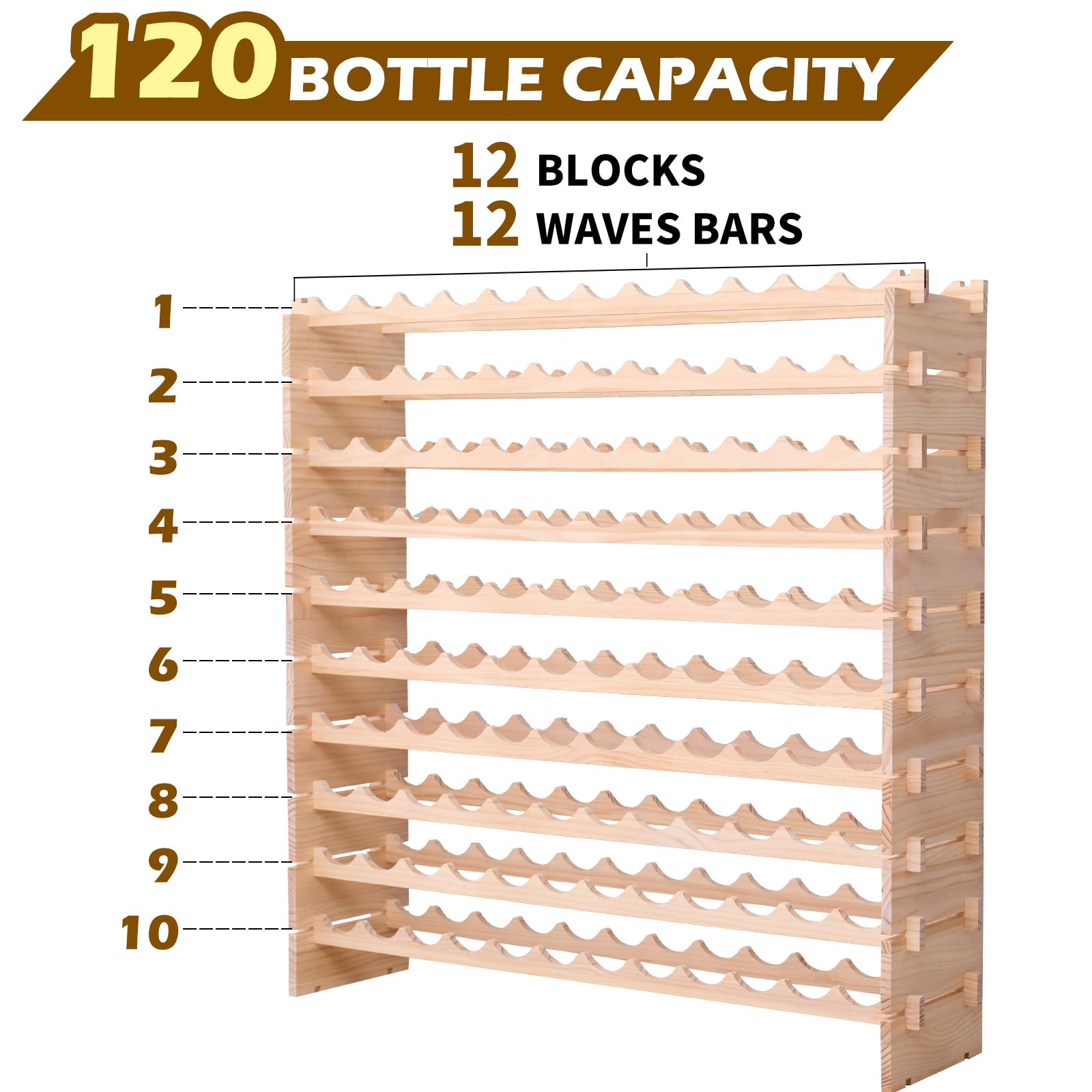 120 Bottle Pine Wood Wine Rack