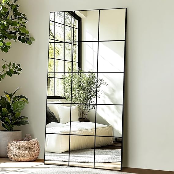 Rectangular Wall Mirror 55x28 Black Aluminum Frame