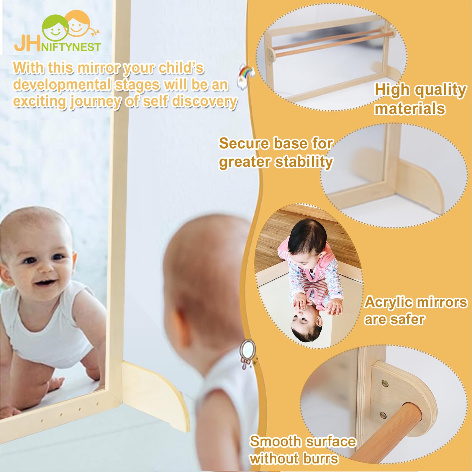 Montessori Toddler Coordination Mirror with Pull-Up Bar