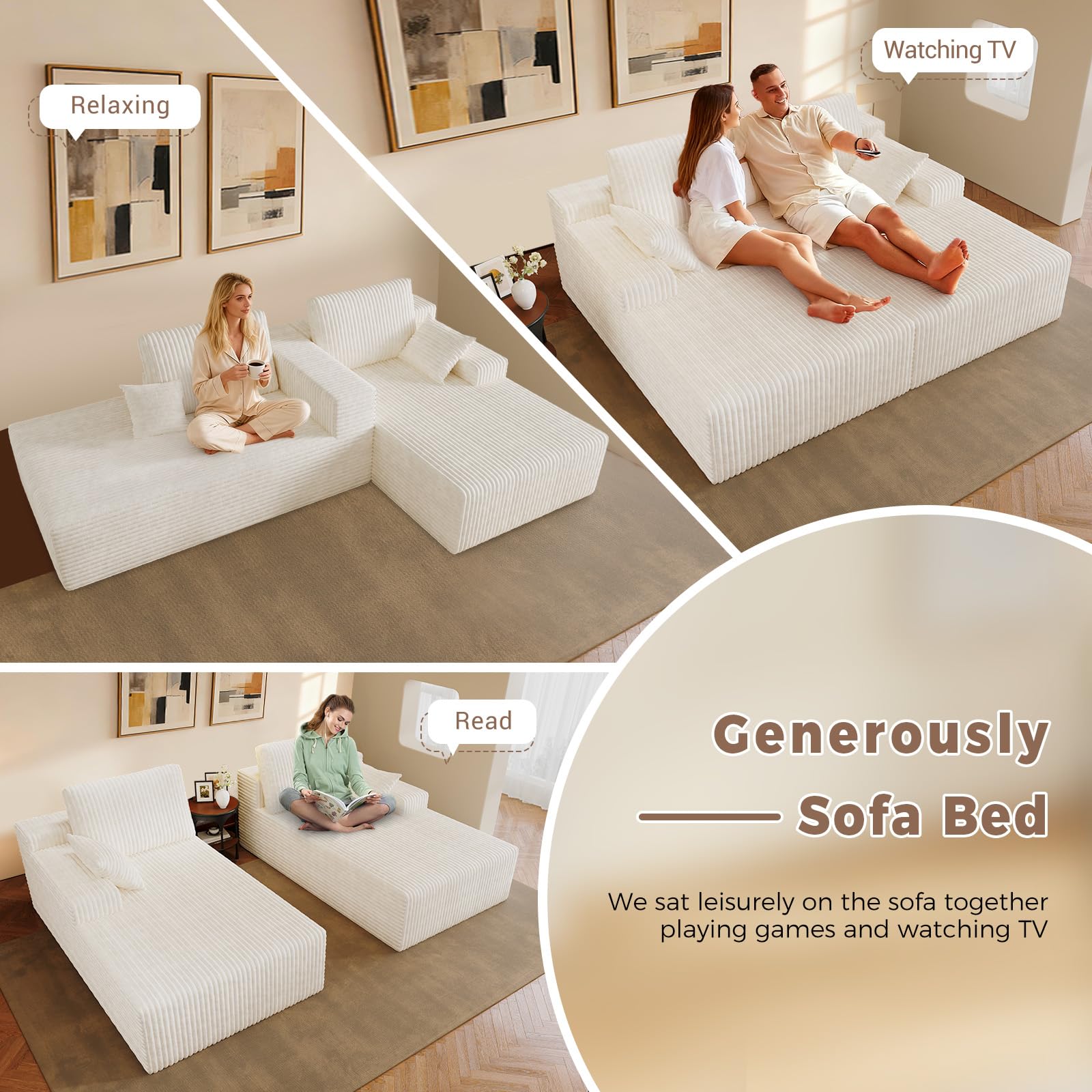 Oversized Chaise Lounge Sofa with Pillows