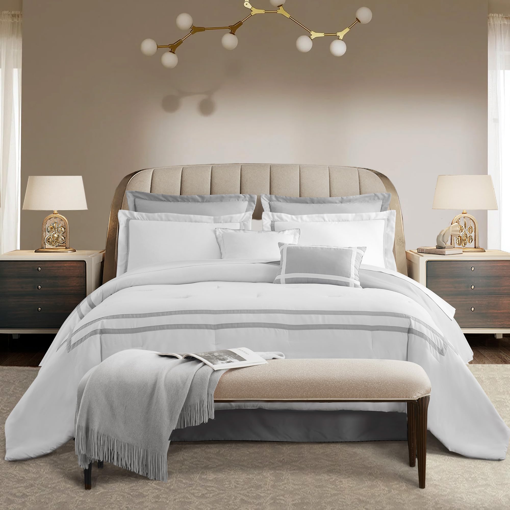 Wonderful White Comforter Set King,8-Piece Hydro-Brushed Wooly Feel Hotel Style Modern Luxury Bedding Comforter Set with Matching Fitted Sheet,Flat Sheet,Pillow Sham,Decor Pillows for All Season