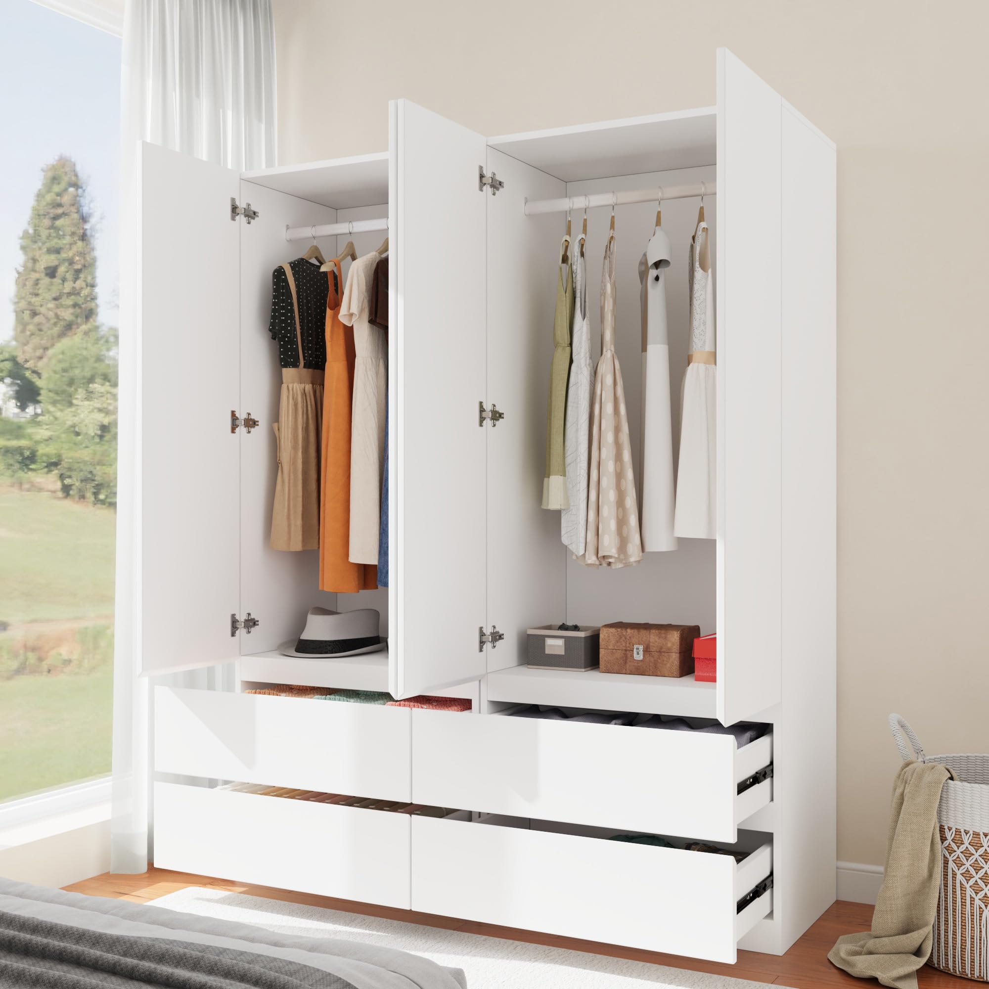 Armoire Wardrobe Closet with 4 Doors and Drawers