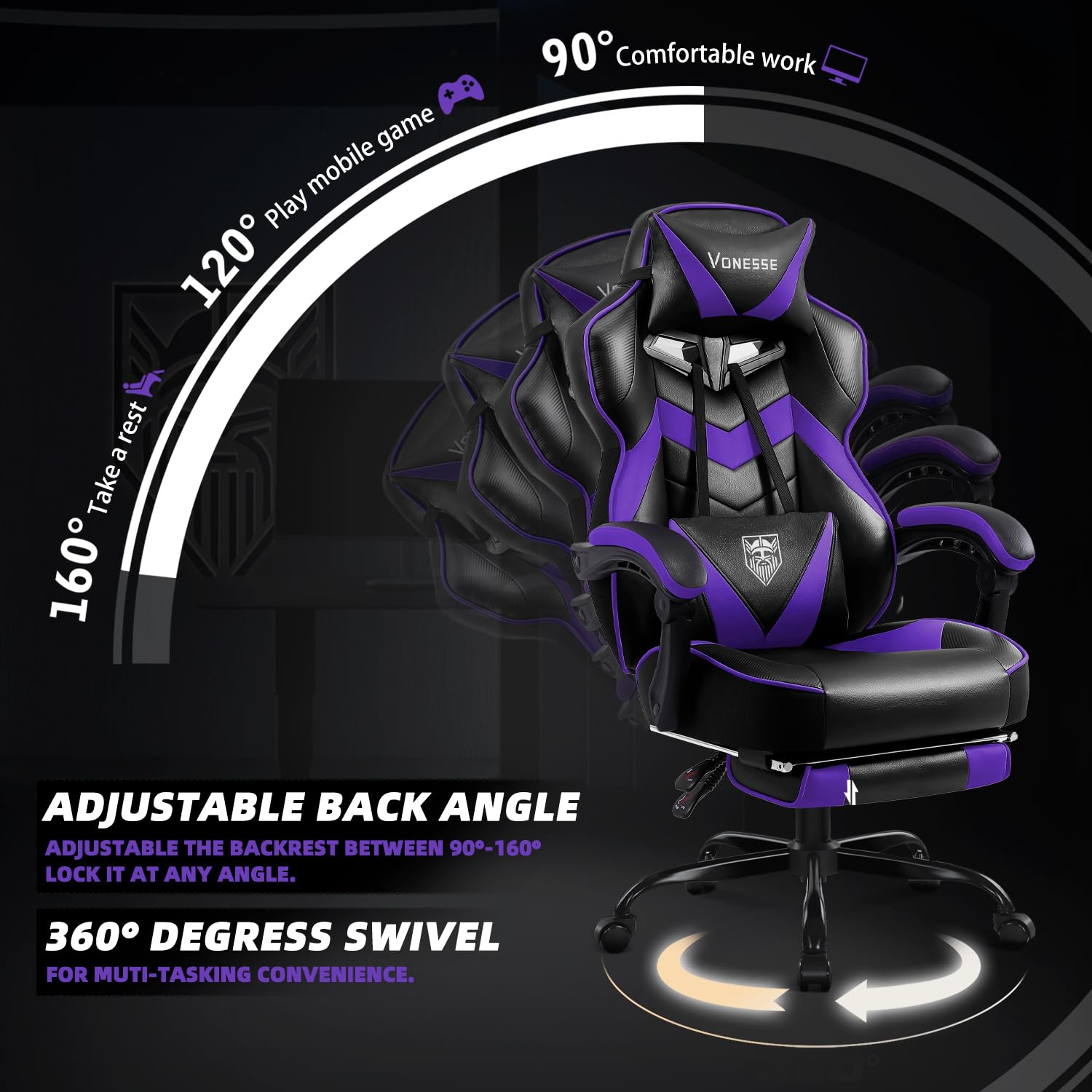 Ergonomic Gaming Chair with Massage and Footrest