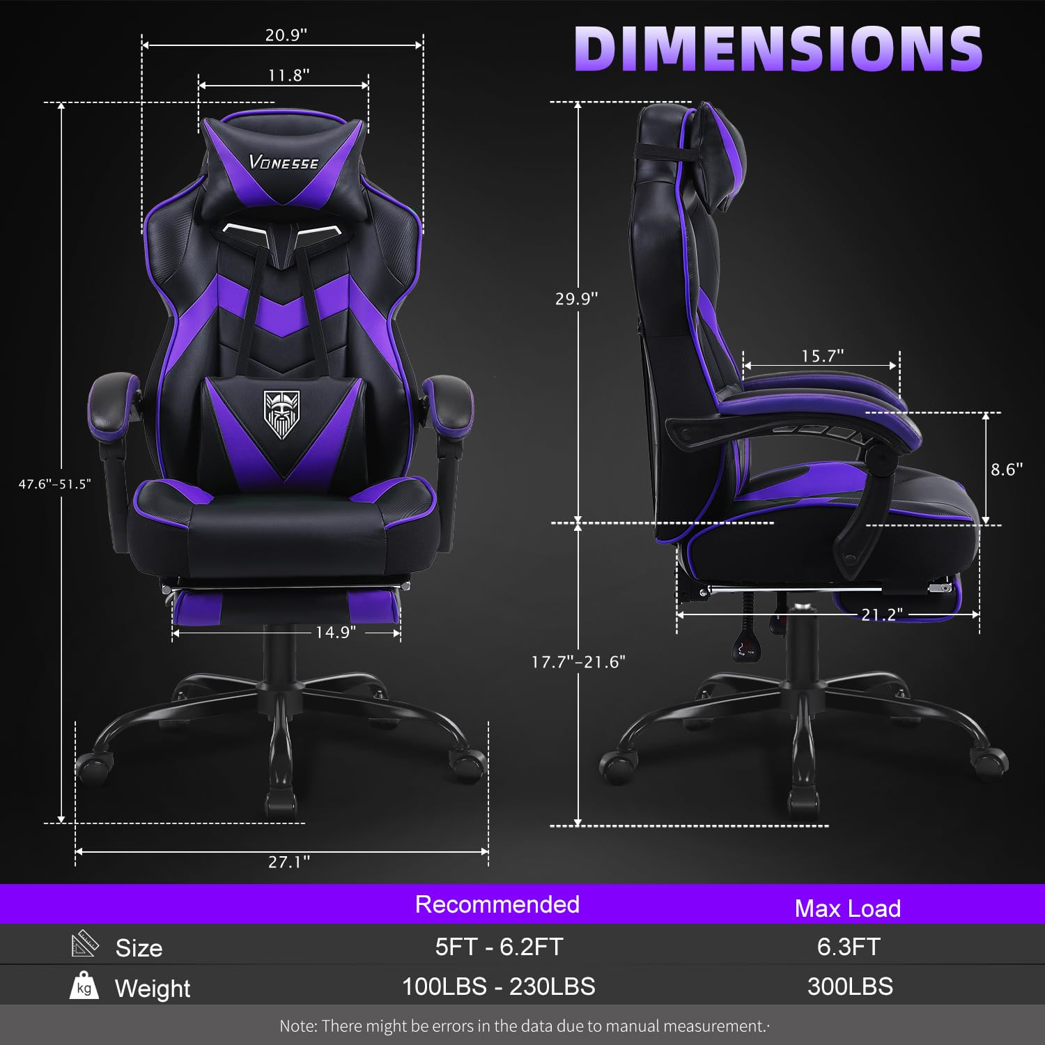 Ergonomic Gaming Chair with Massage and Footrest