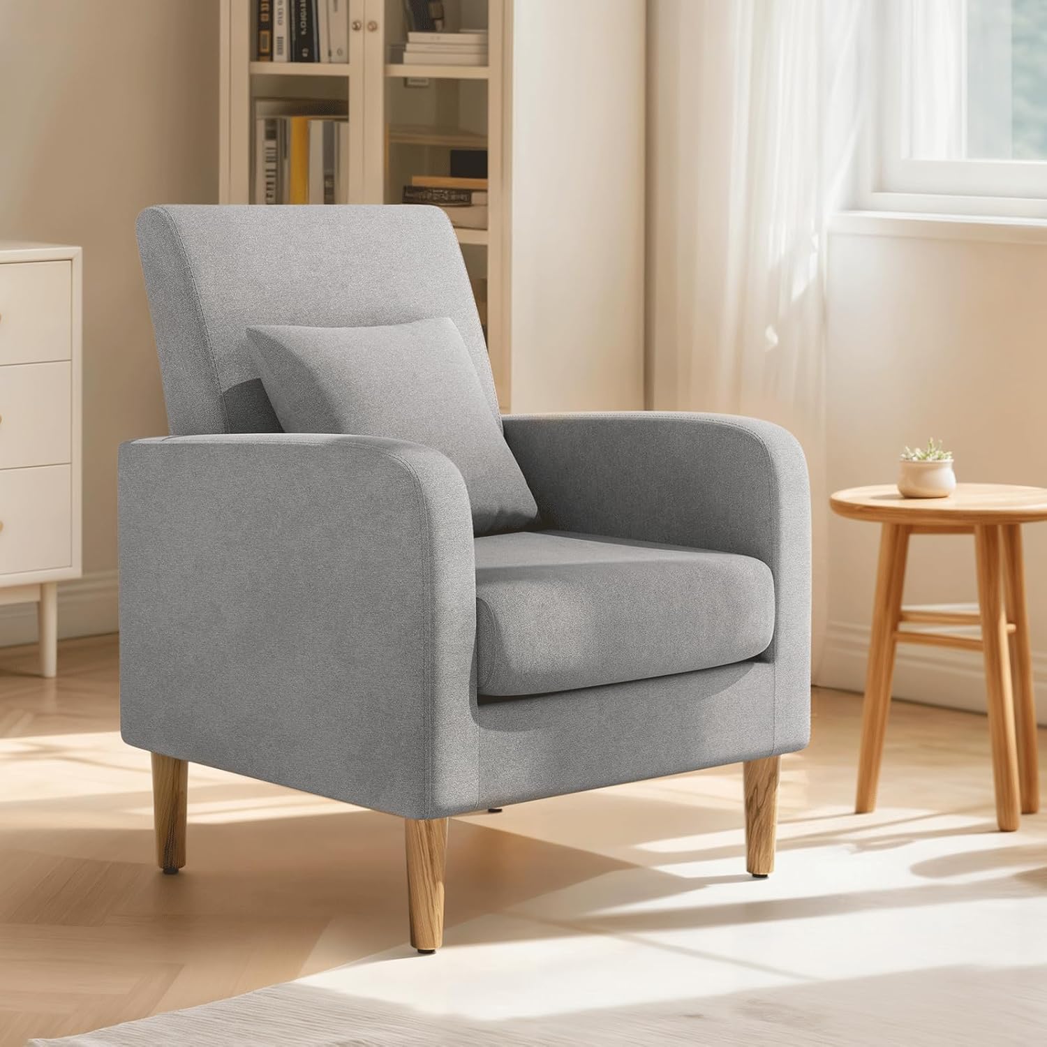 Mid-Century Upholstered Accent Chair with Lumbar Support