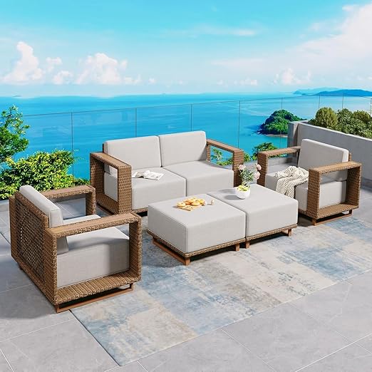 U-Shaped Rattan Wicker Sectional Sofa Set
