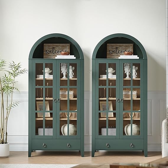 Arched Cabinet with Glass Doors and Adjustable Shelves
