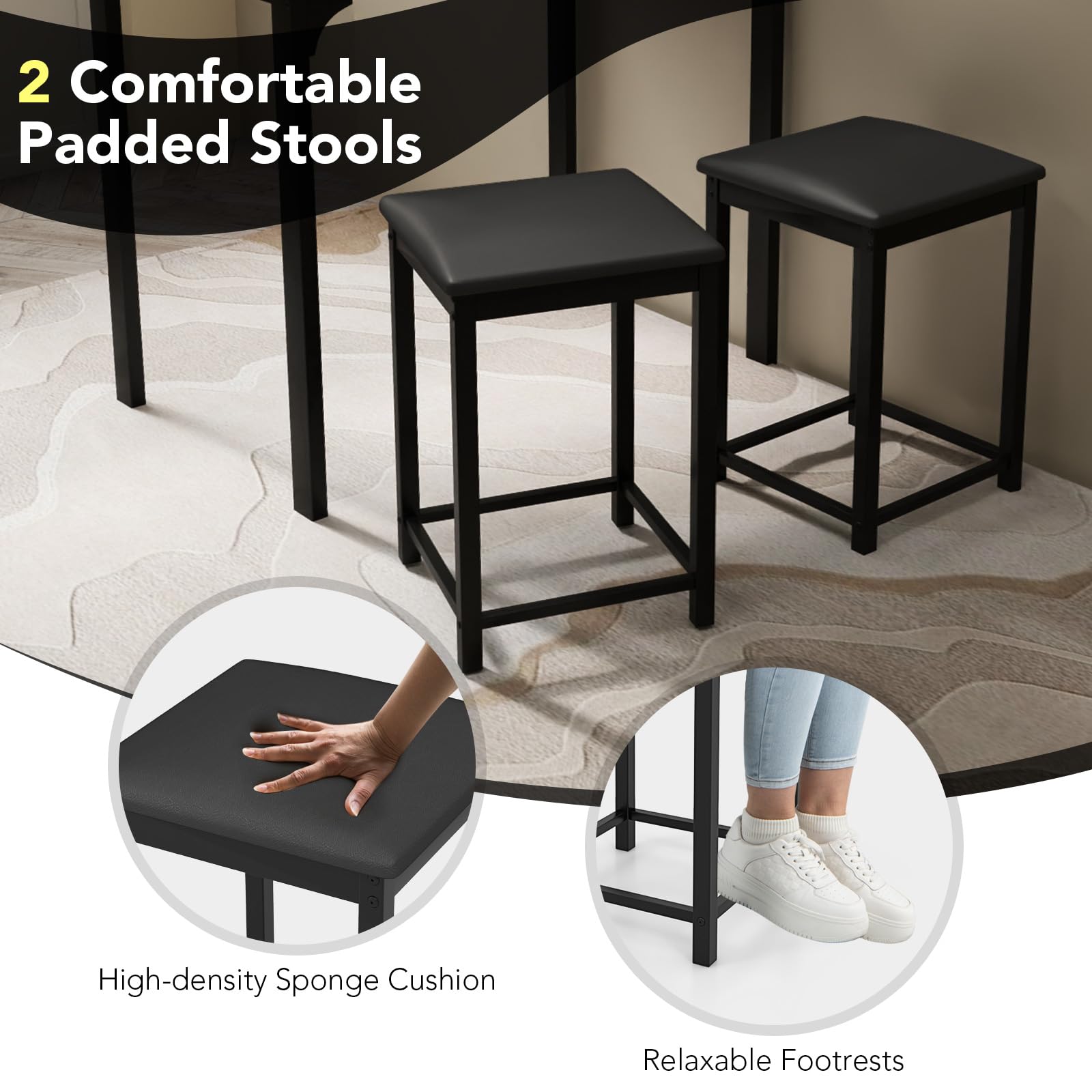 3-Piece Counter Height Dining Set with Bar Stools