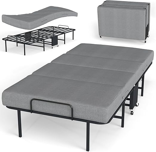Folding Bed with Memory Foam Mattress and Wheels