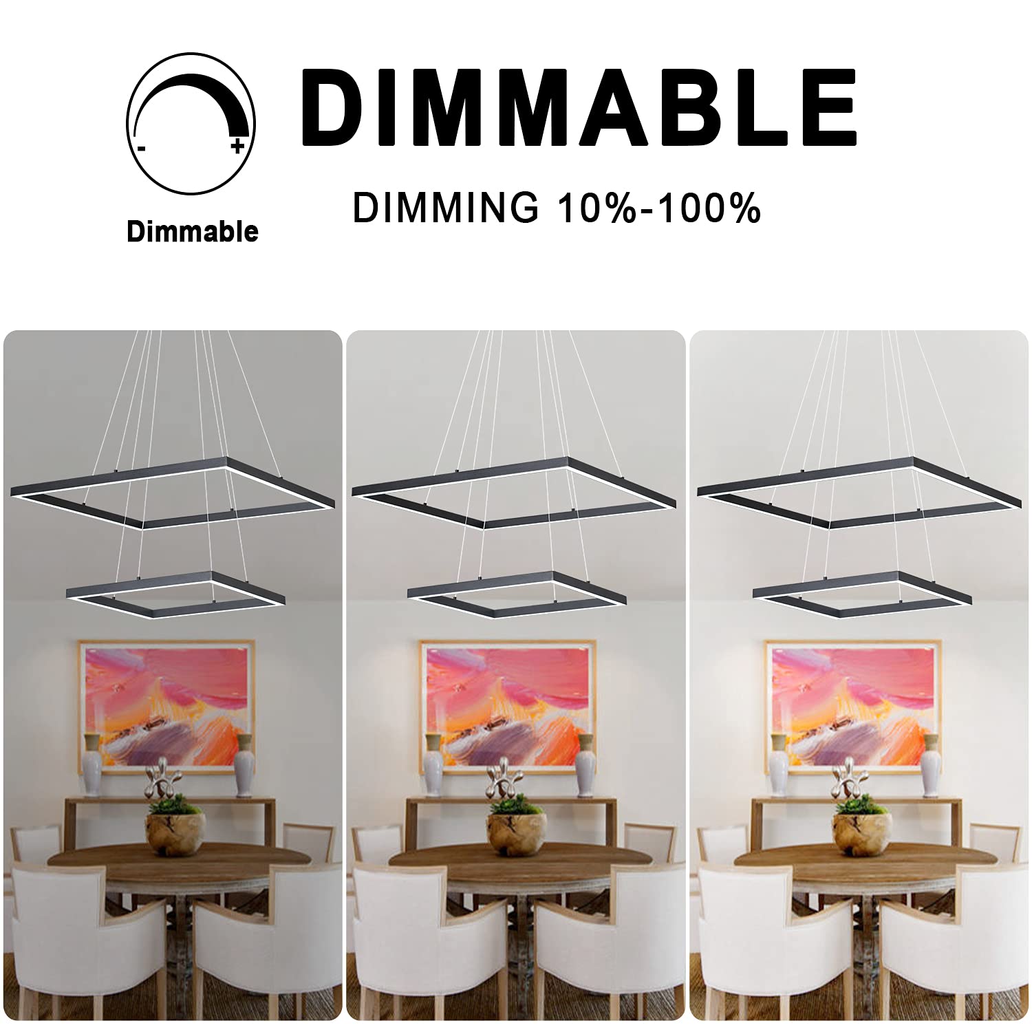 Modern LED Square Chandelier Dimmable Pendant Light
