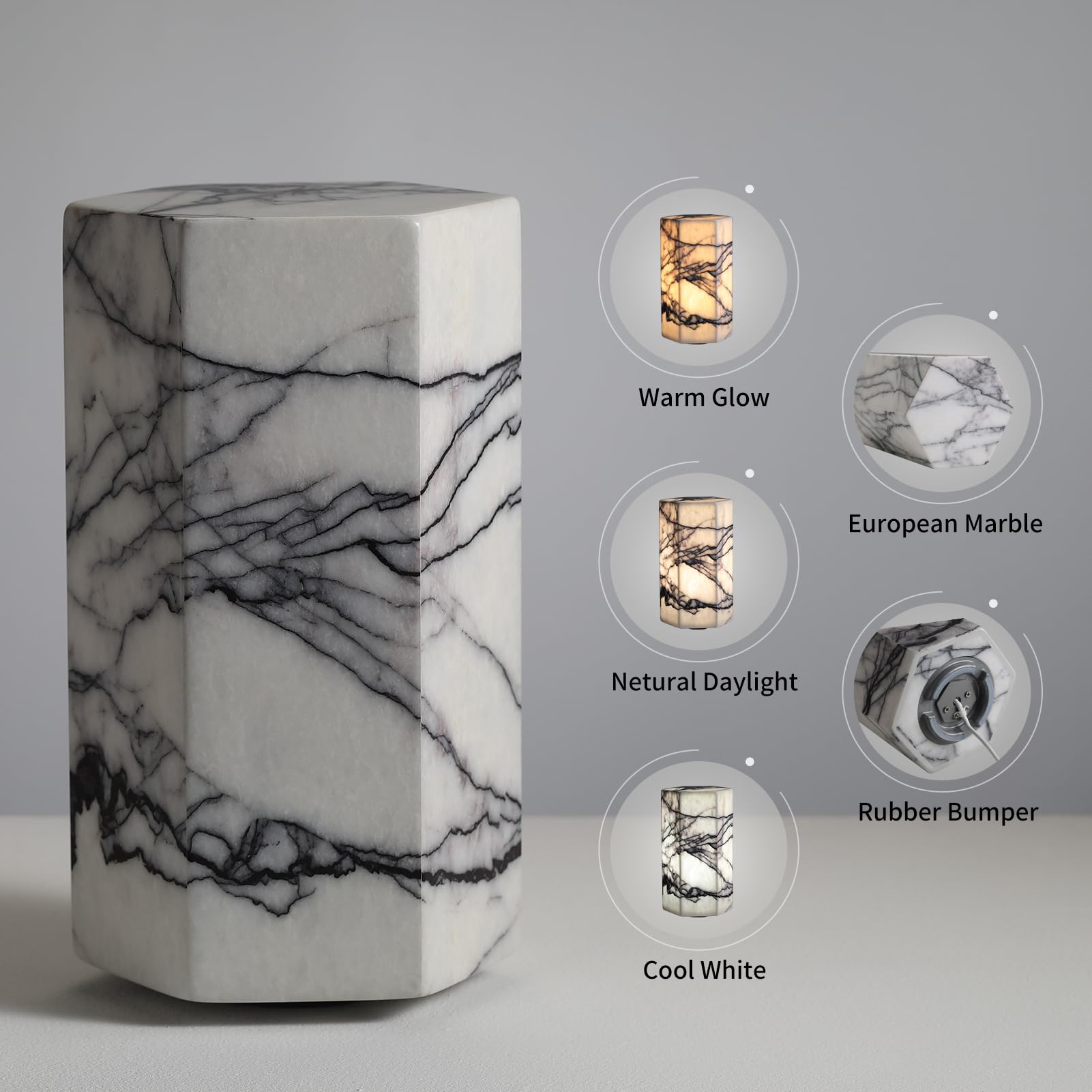 Handcrafted Marble Table Lamp with Tri-Color Dimmable LED