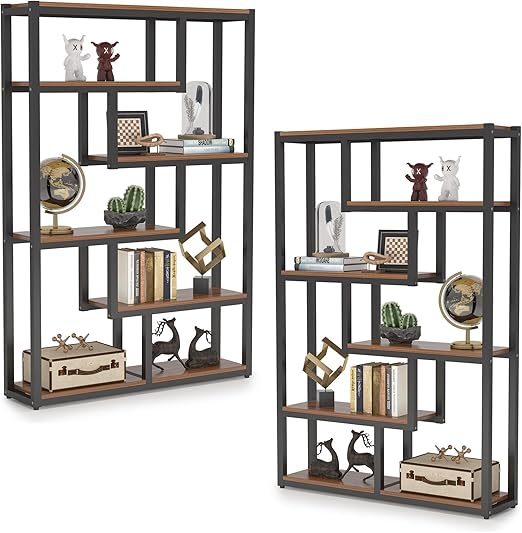 6-Tier Industrial Bookshelf White 69 Inch