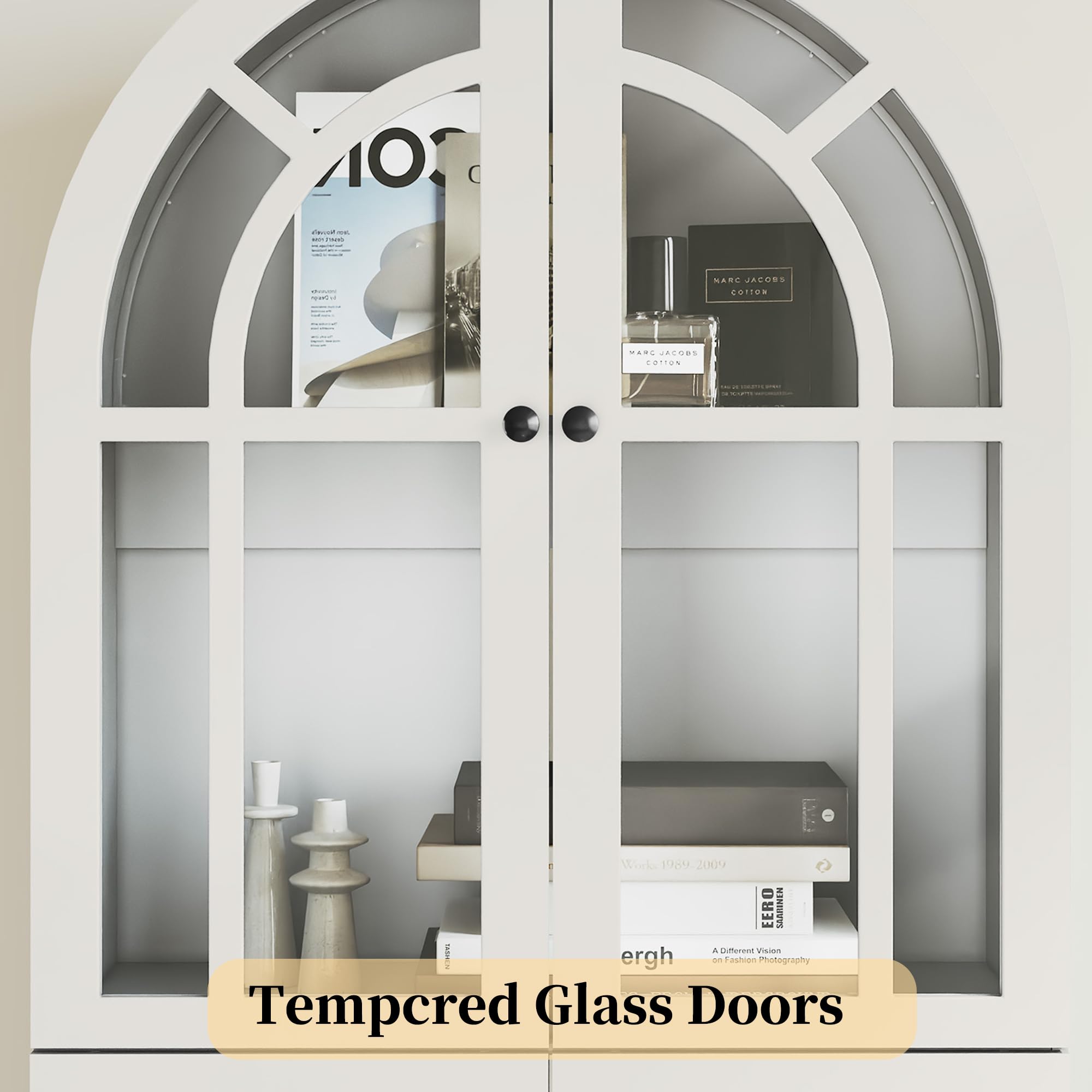 Arched Cabinet with Glass Doors and Drawers