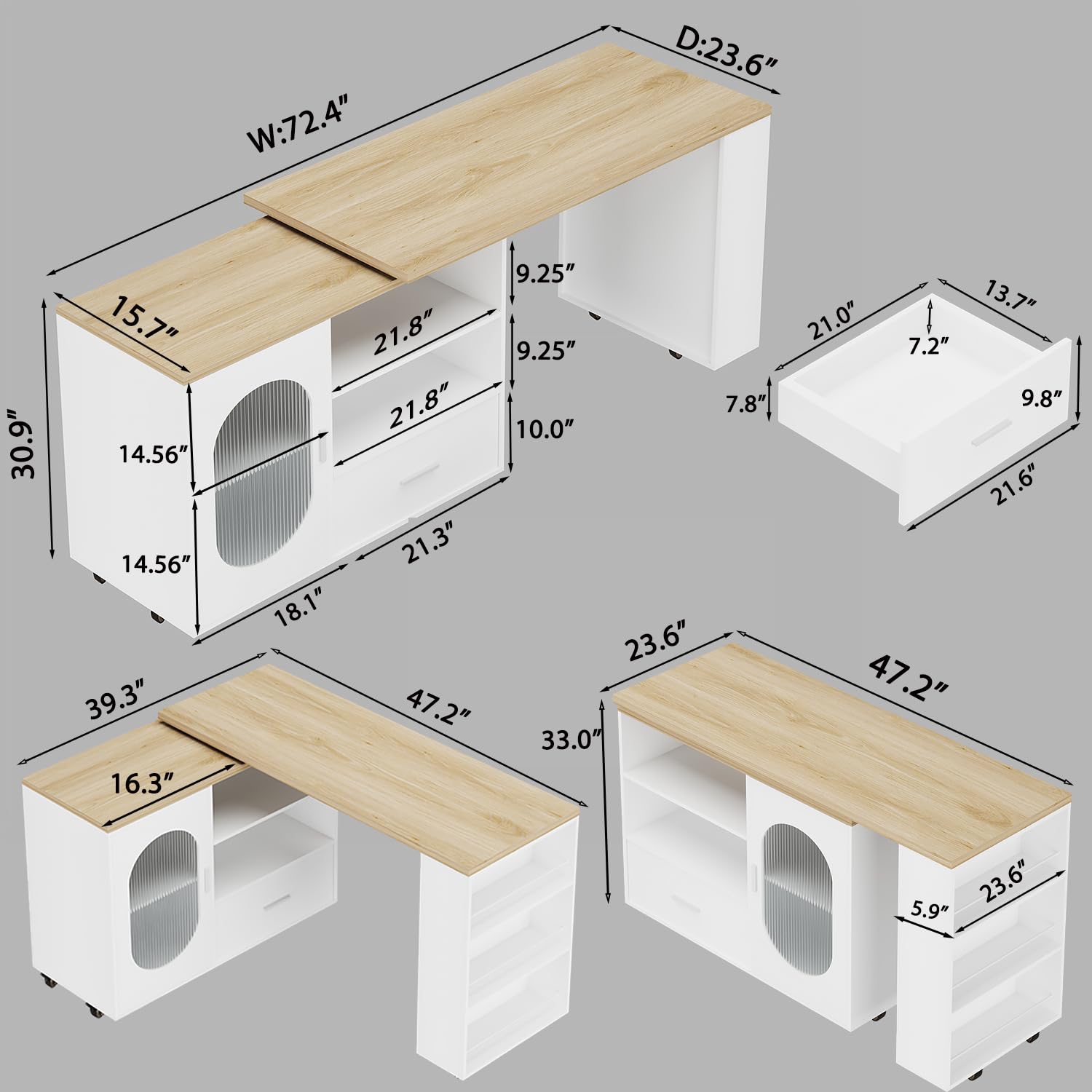 Rolling Kitchen Island with Swivel Table and Storage