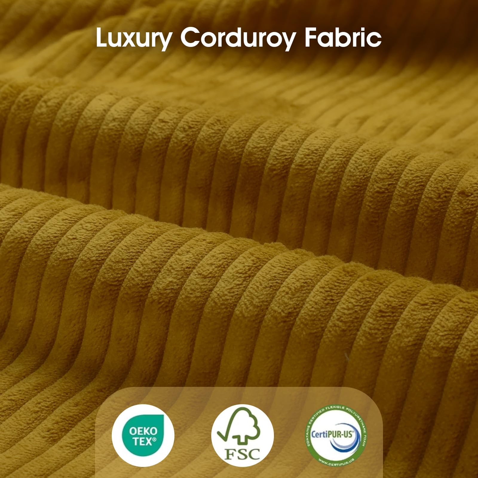 Modular Sectional Sofa with Storage - Yellow Corduroy Armless Chair