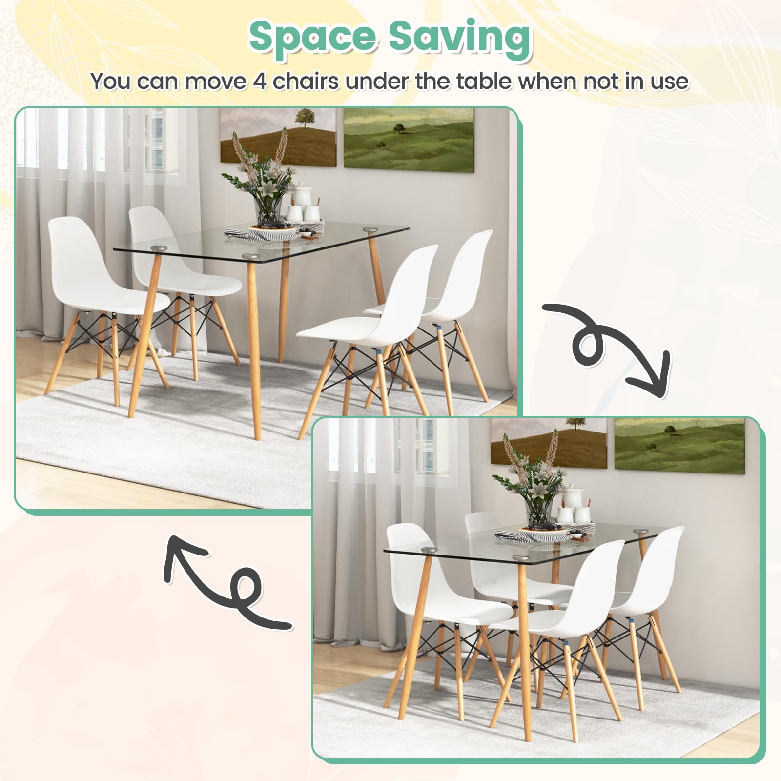 5-Piece Glass Dining Table Set with 4 Chairs