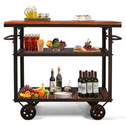 Industrial Bar Cart with Wheels - 3-Tier Metal Serving Cart