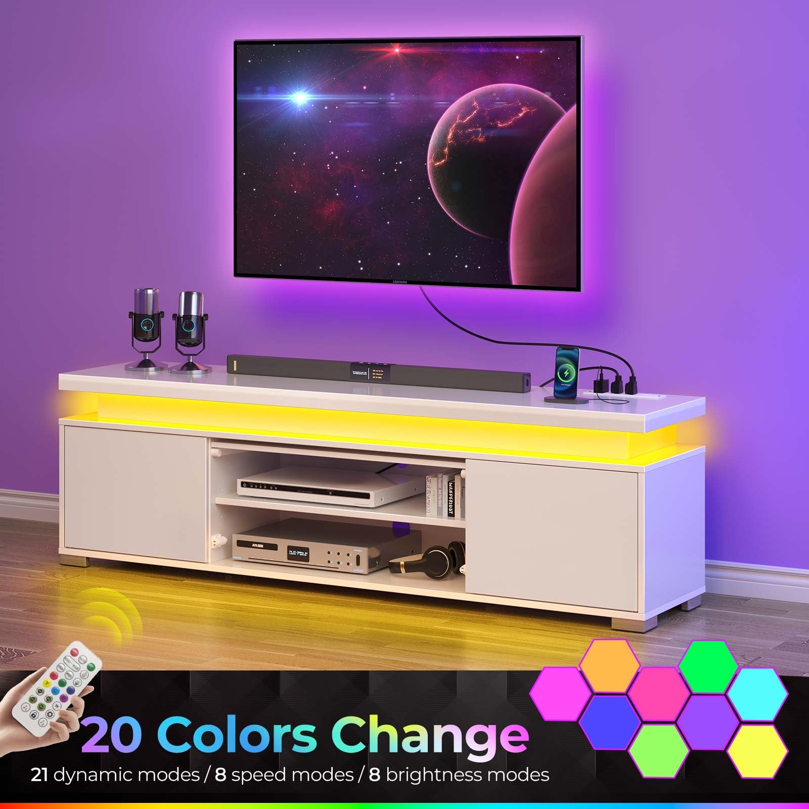 TV Stand with LED Lights & Power Outlet