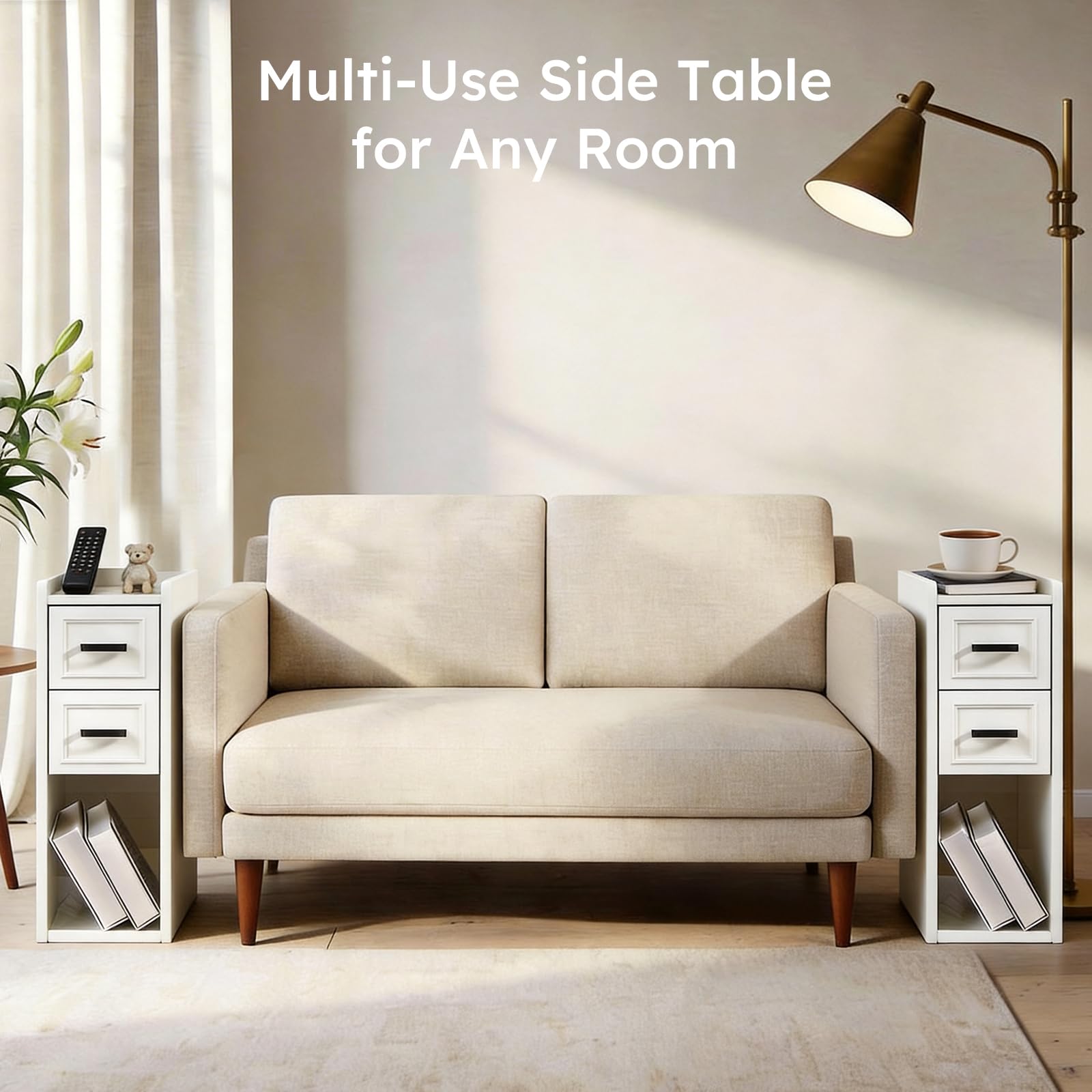 White Farmhouse Nightstand with Drawers