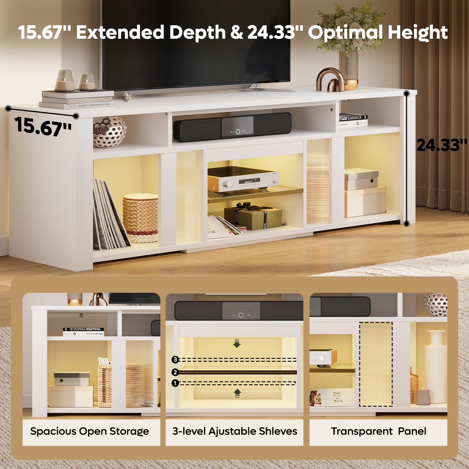 80 LED TV Stand with Adjustable Shelves
