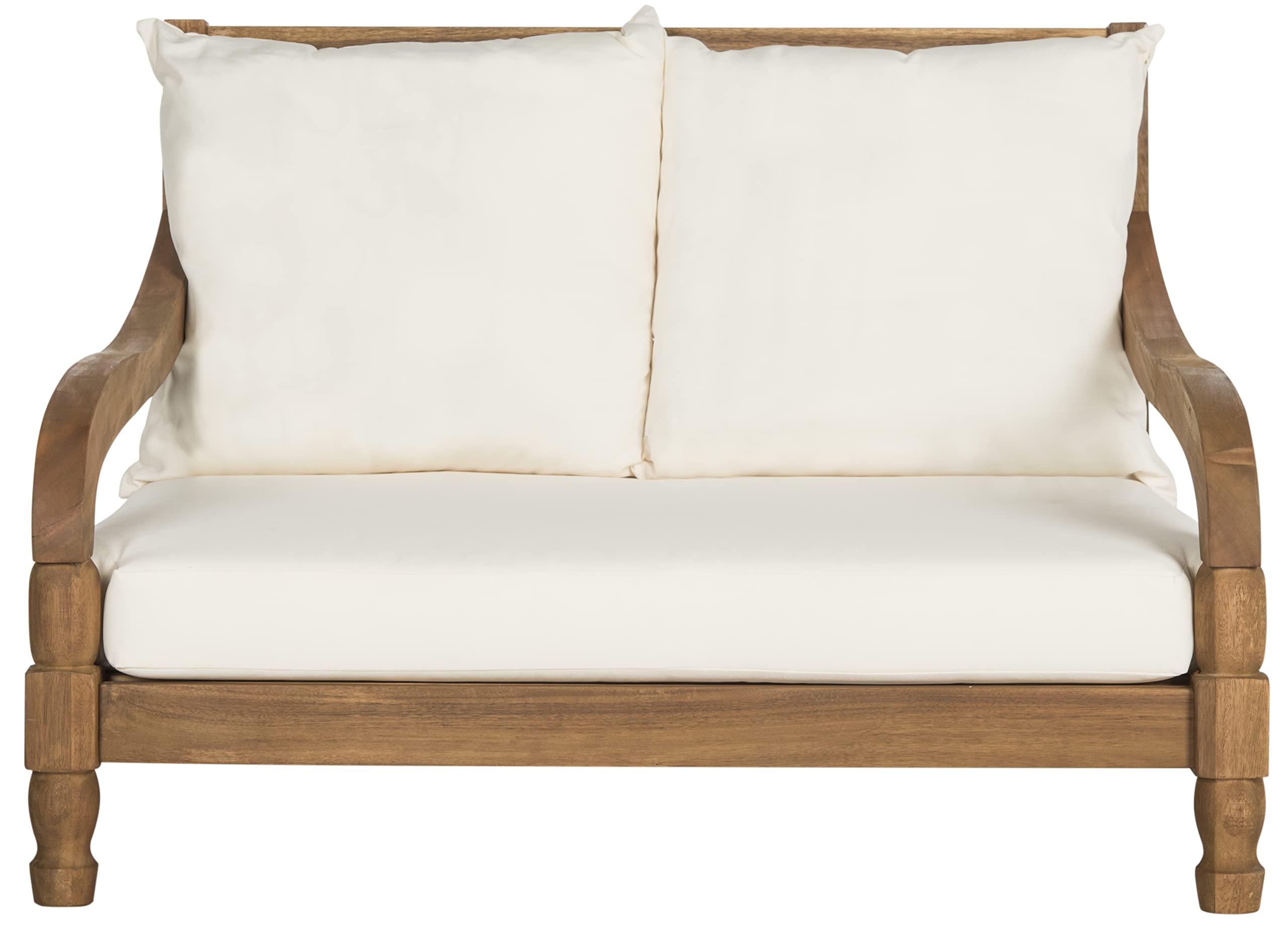 Outdoor Acacia Wood Lounger Bench with Beige Cushion