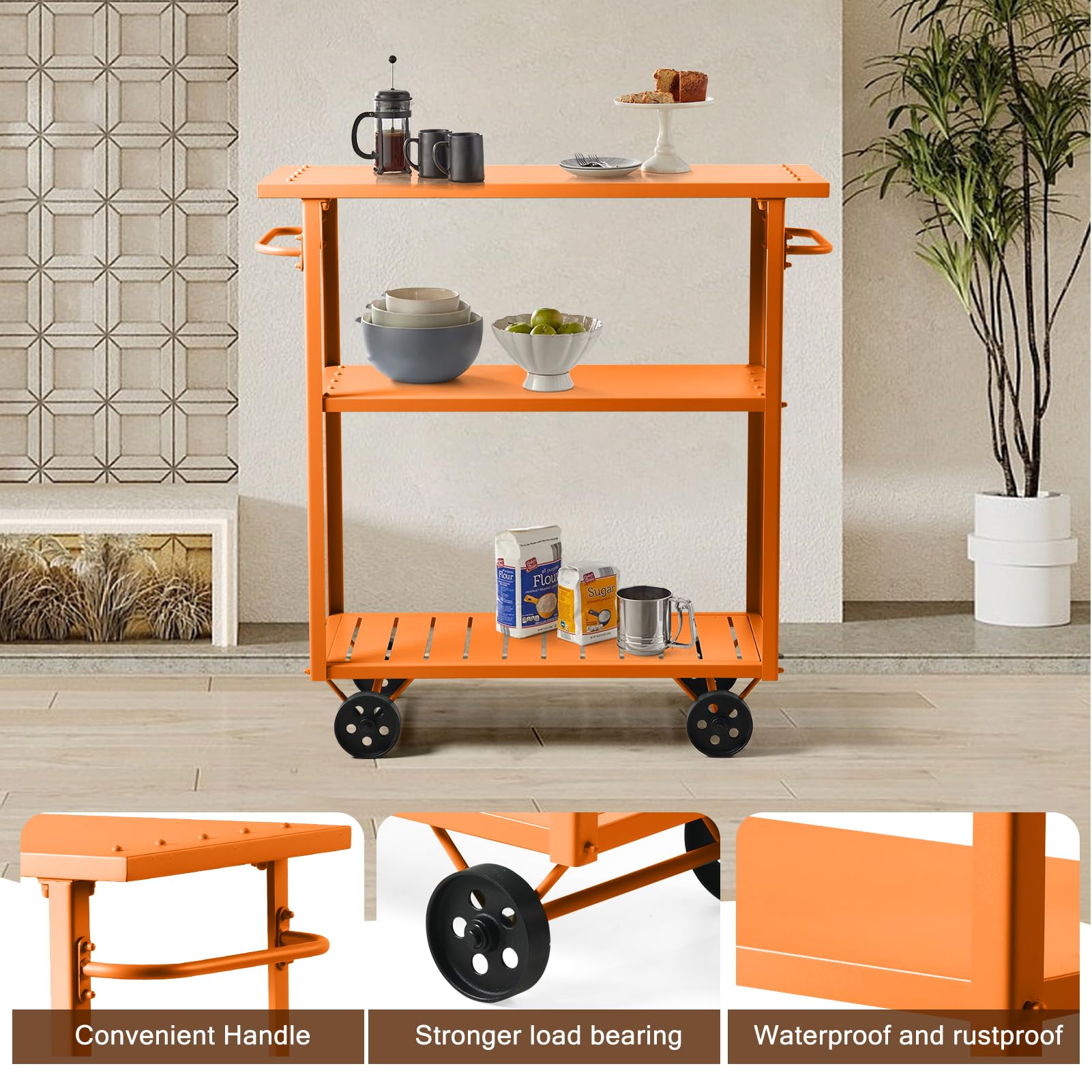 3-Tier Rolling Kitchen Cart with Side Handles