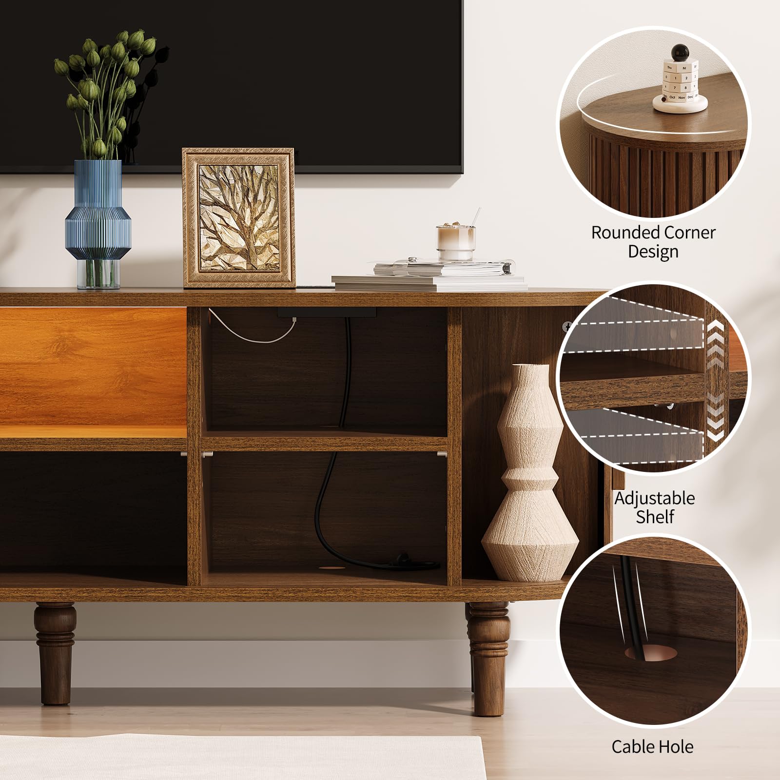 TV Console with Power Outlet and LED Lighting