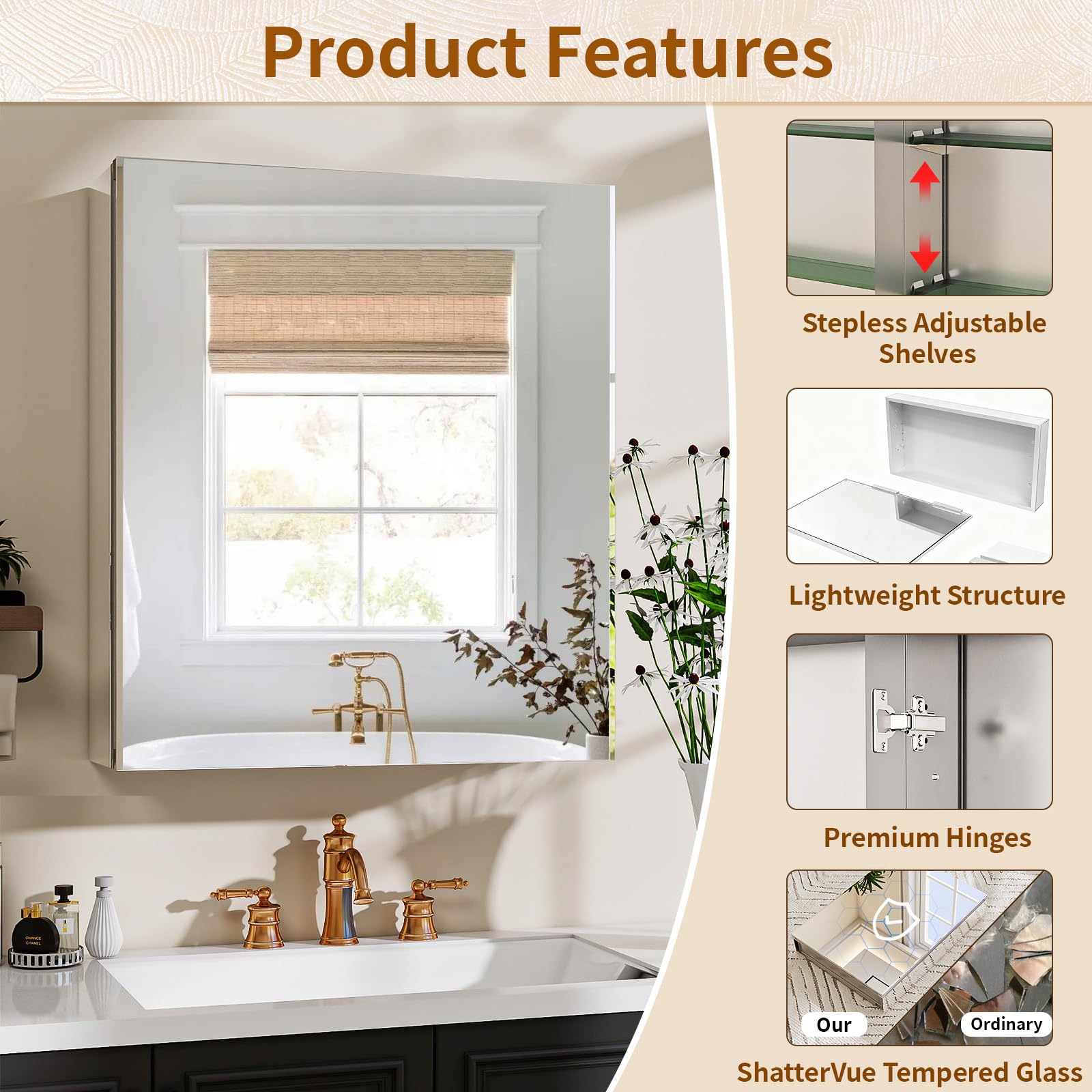 Bathroom Medicine Cabinet Mirror with Storage 20x24 Inch