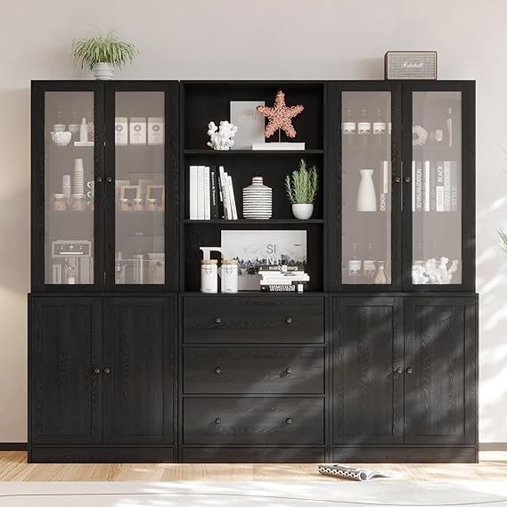 Storage Cabinet with Glass Doors and Drawers
