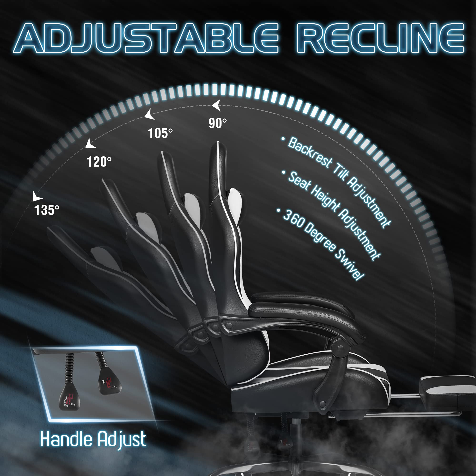 Ergonomic Gaming Chair with Footrest and Massage Lumbar Support
