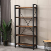 5 Tier Bookcase Solid Wood Rustic Industrial Etagere