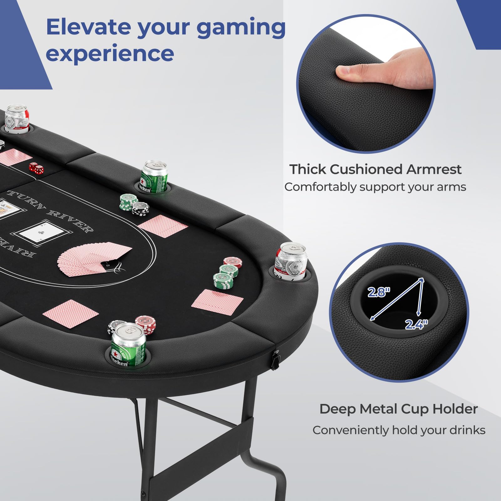 8 Player Poker Table Foldable 72 Inch Oval Card Game Table