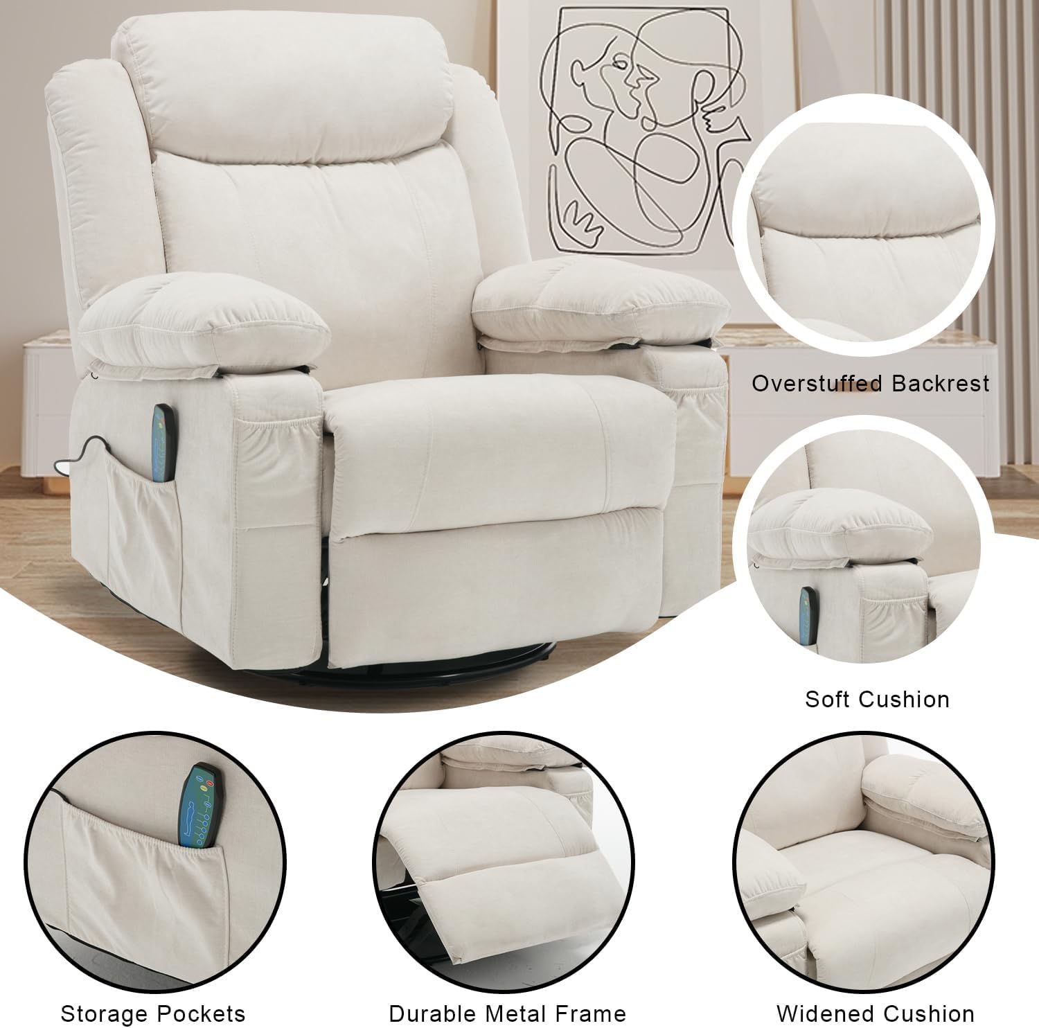 Swivel Rocker Massage Recliner Chair with Heat