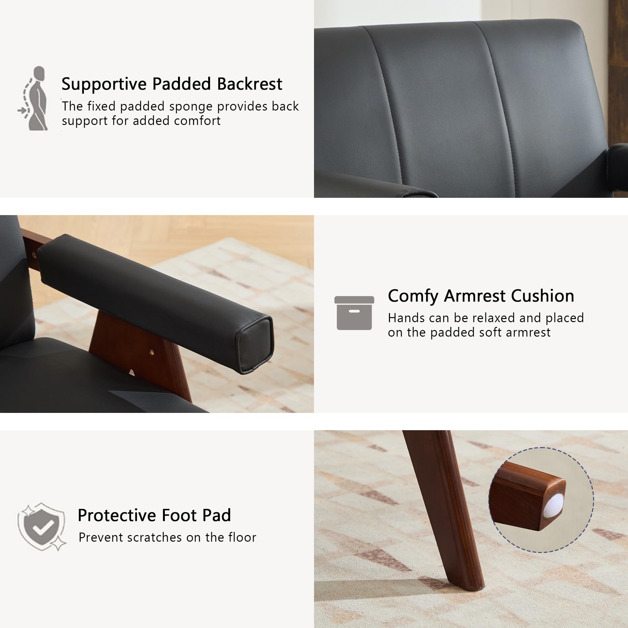 Mid-Century Modern Black Leather Accent Chair