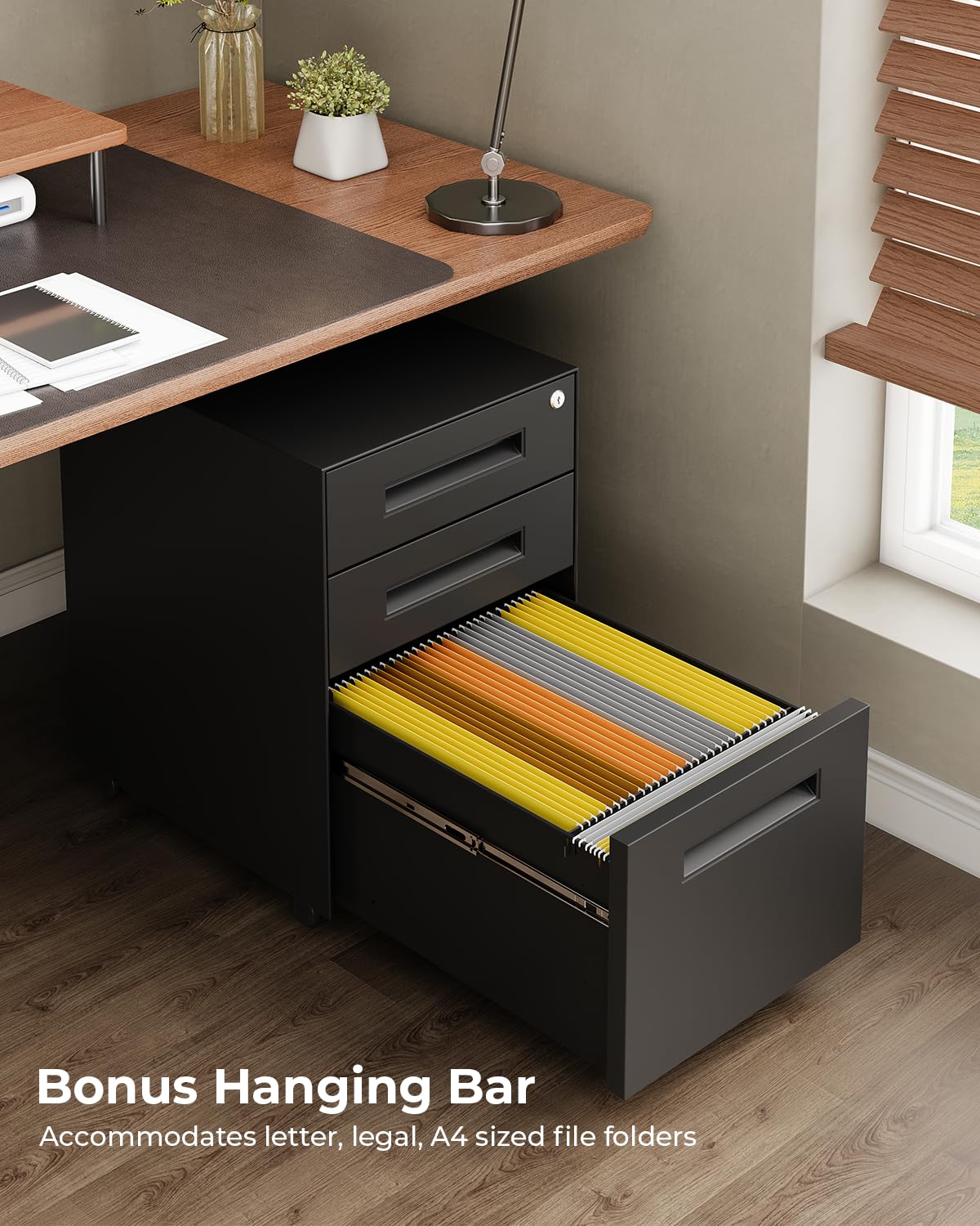 3 Drawer Mobile File Cabinet with Lock on Wheels