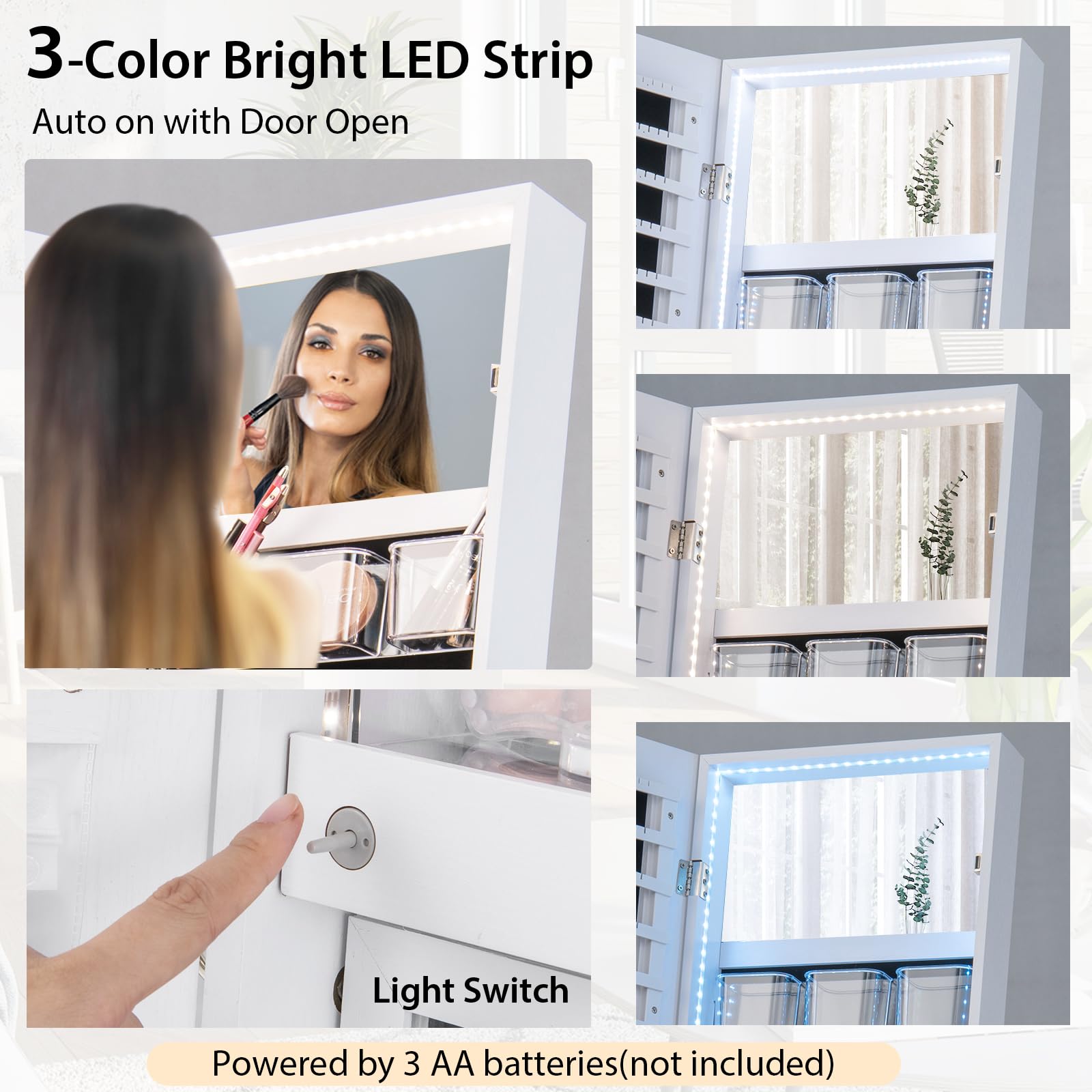 Standing Jewelry Armoire with Full Length Mirror and LED Lights