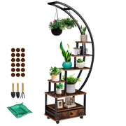 7-Tier Half Moon Plant Stand with Lockable Wheels