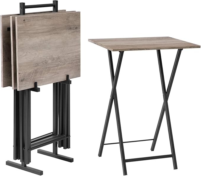 Folding TV Tray Tables Set of 4 with Storage Rack