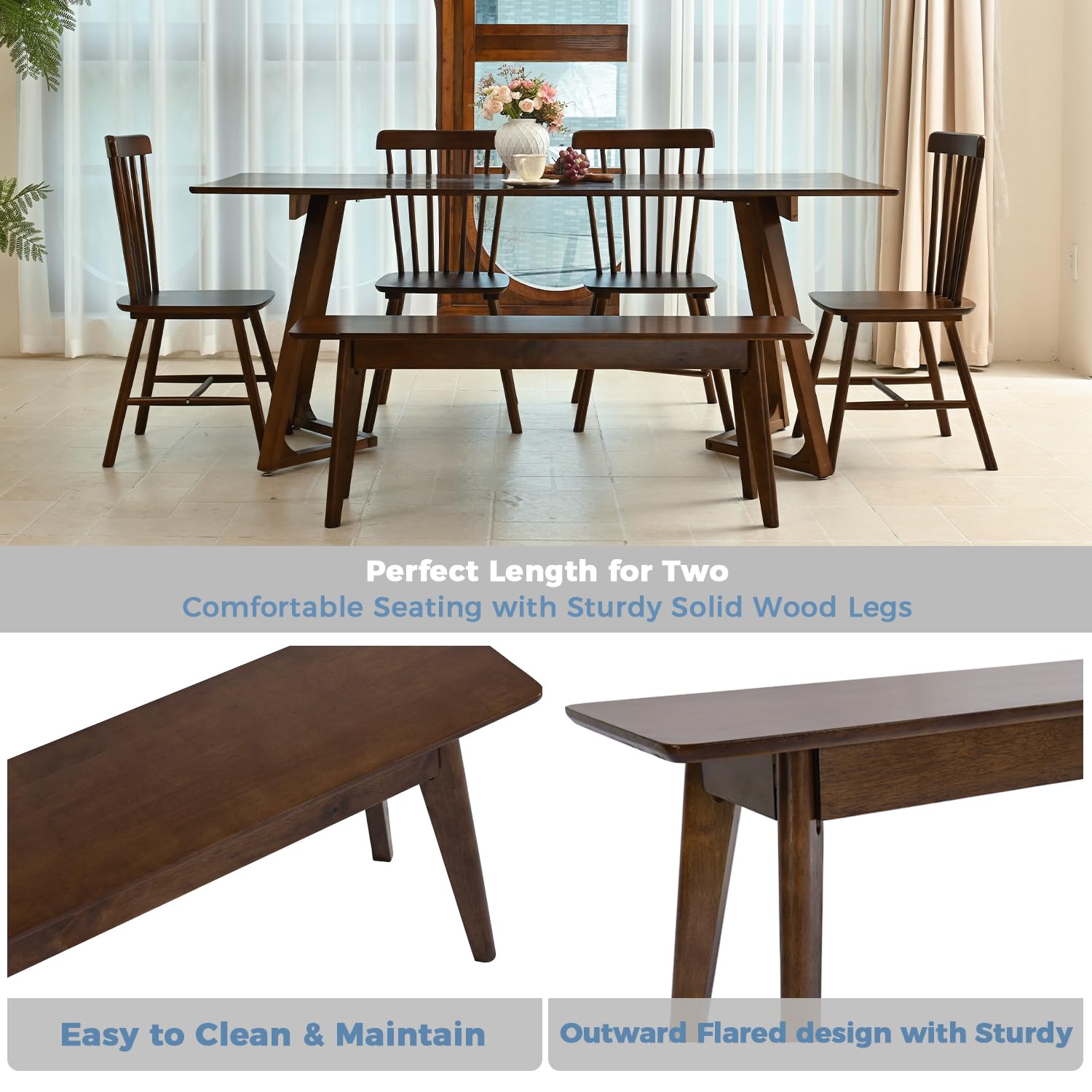 47 Inch Solid Wood Dining Bench Walnut