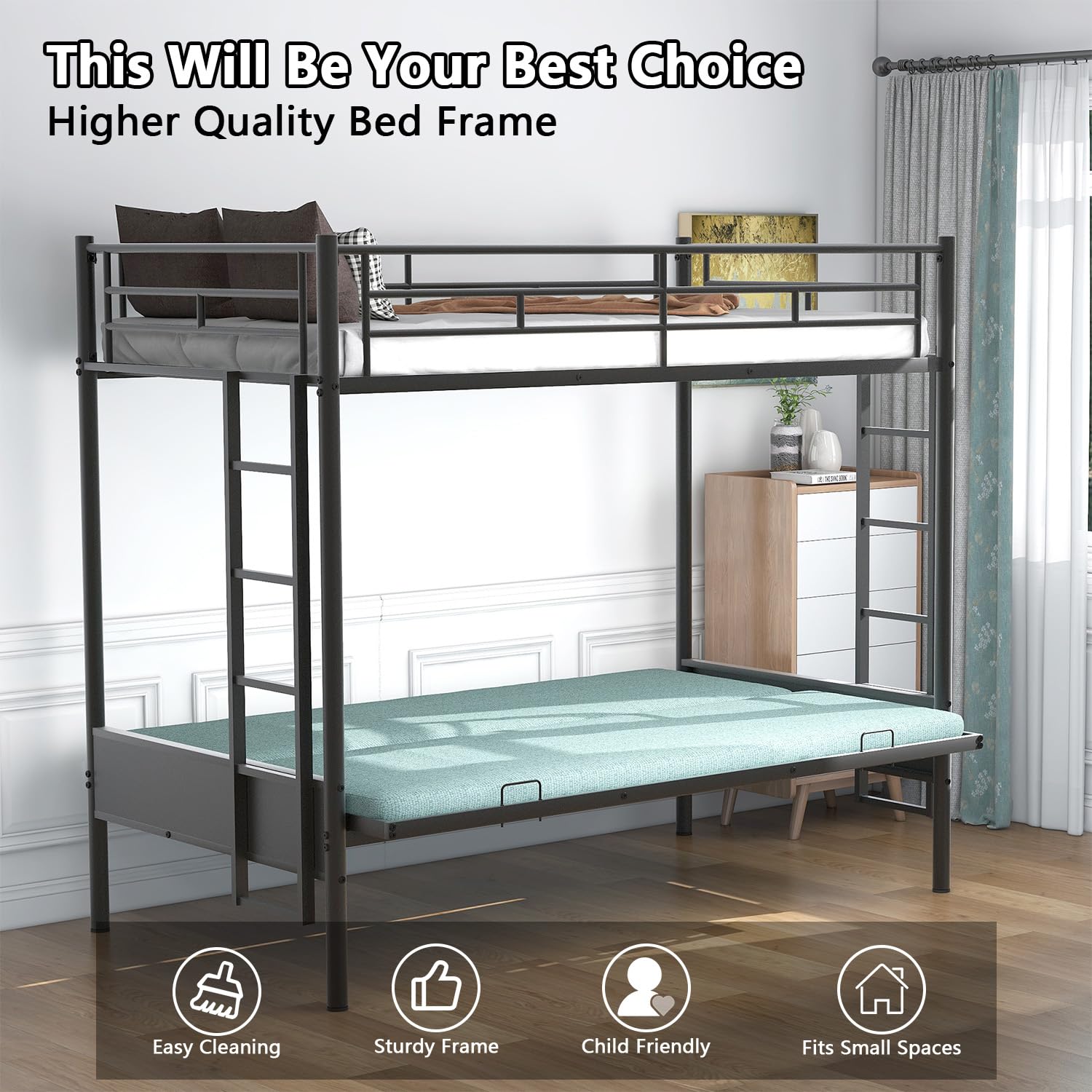 Twin Over Full Convertible Metal Bunk Bed