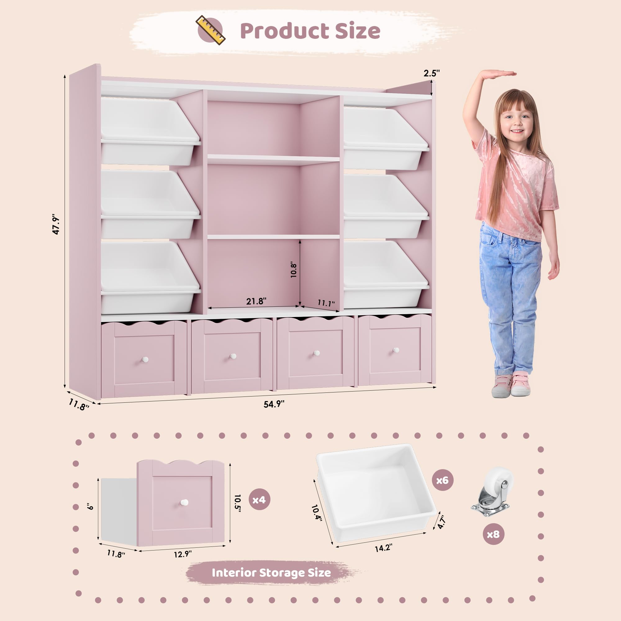 Kids Toy Storage Organizer with Bookshelf and Rolling Drawers
