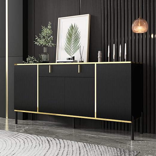 63" Buffet Sideboard Console Table with Drawer and Glass Doors